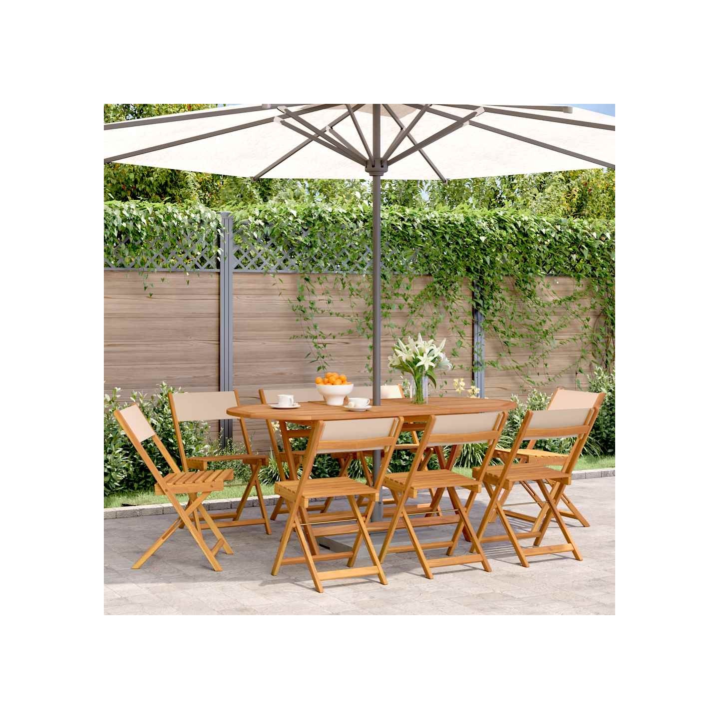 Chaises pliantes 8 pièces en tissu beige et bois massif