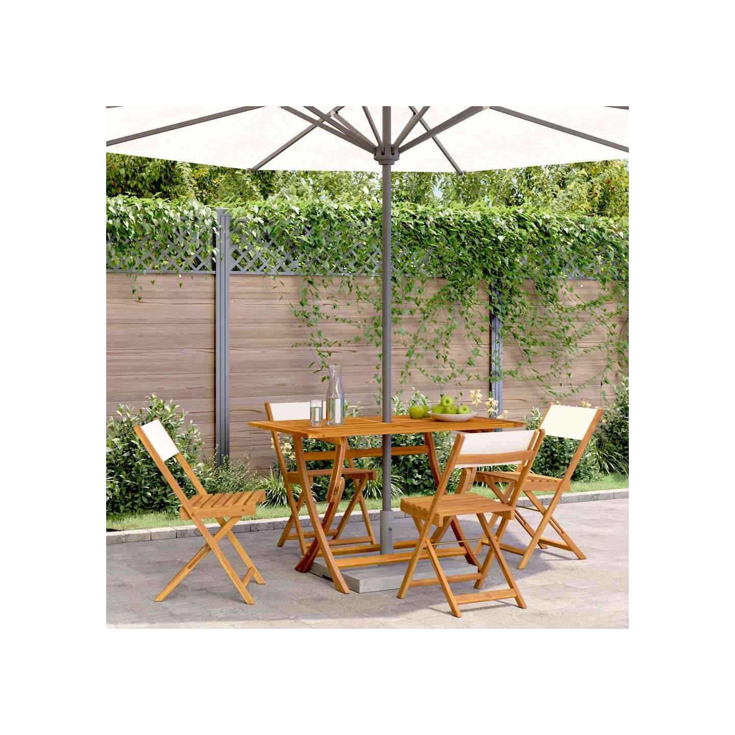 Chaises pliantes 4 pièces Tissu blanc crème et bois massif