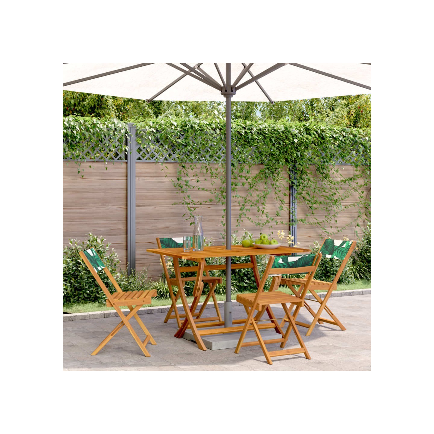 Chaises pliantes 4 pièces Tissu vert et bois massif