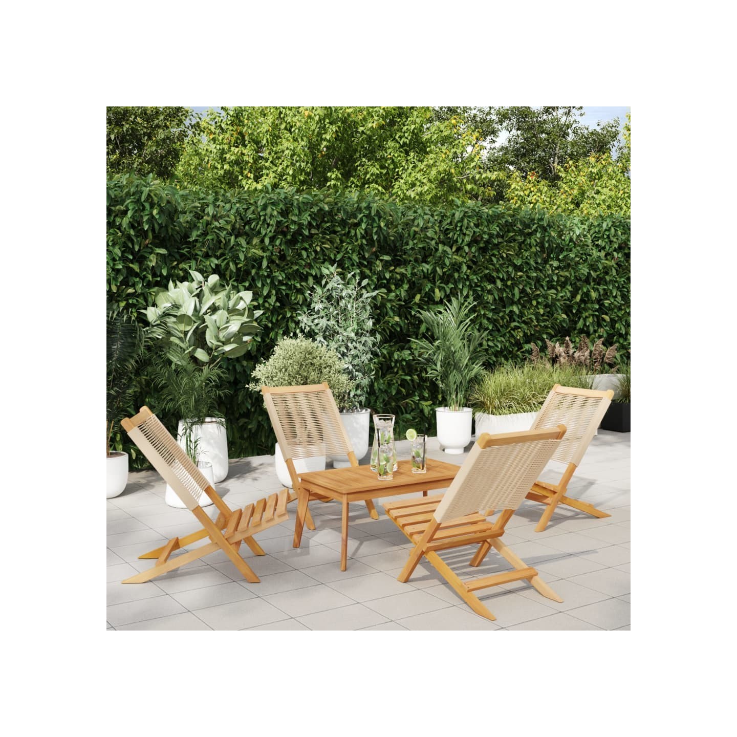 Chaises pliantes 4 pièces Beige Bois massif Acacia