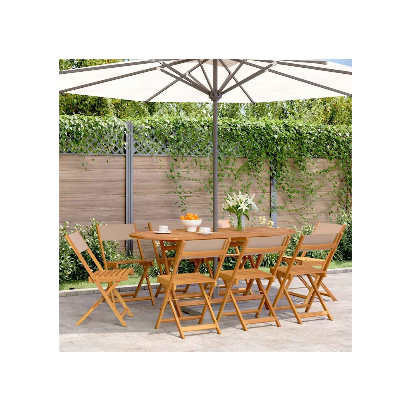 Chaises pliantes 8 pièces, tissu taupe et bois massif