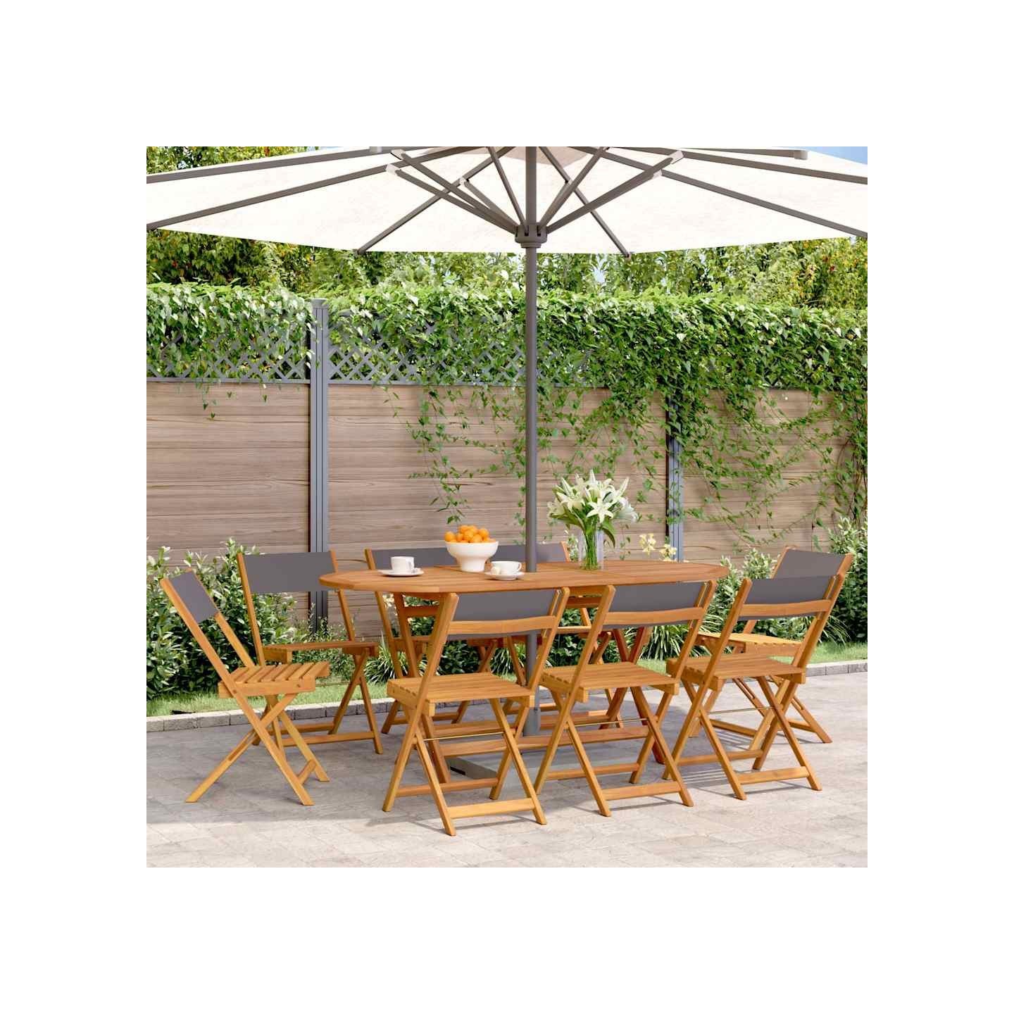 Chaises pliantes 8 pièces, tissu anthracite et bois massif
