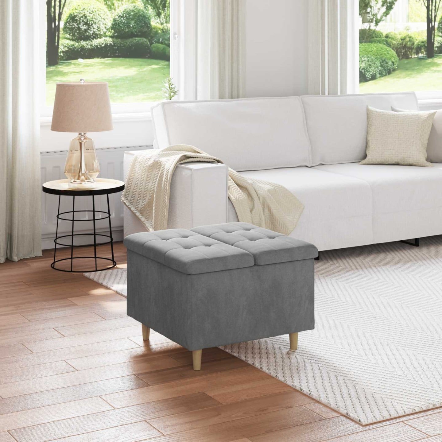 Ottoman avec rangement Gris foncé 60 x 60 x 45 cm Velours