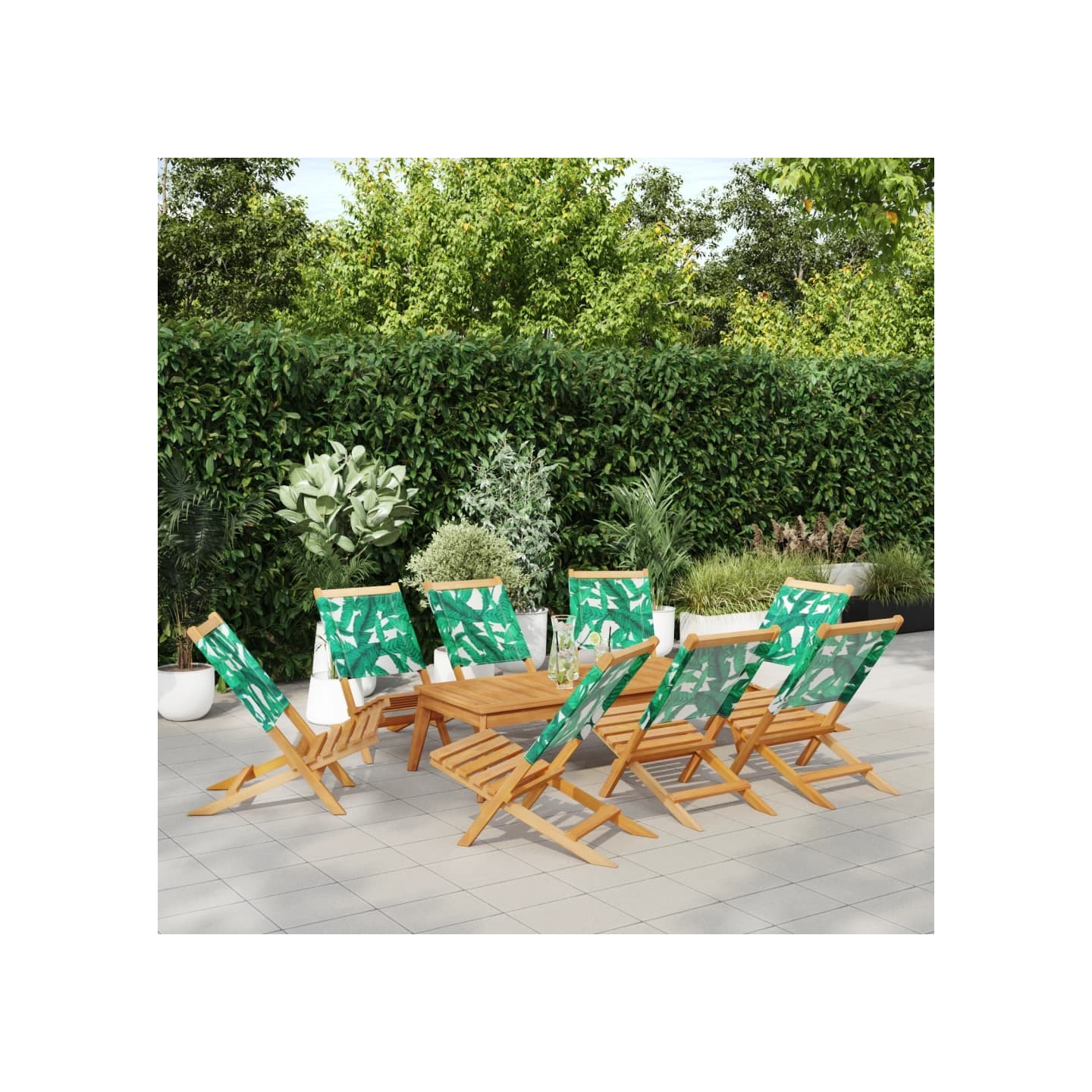 Chaises pliantes 8 pièces en tissu vert et bois massif