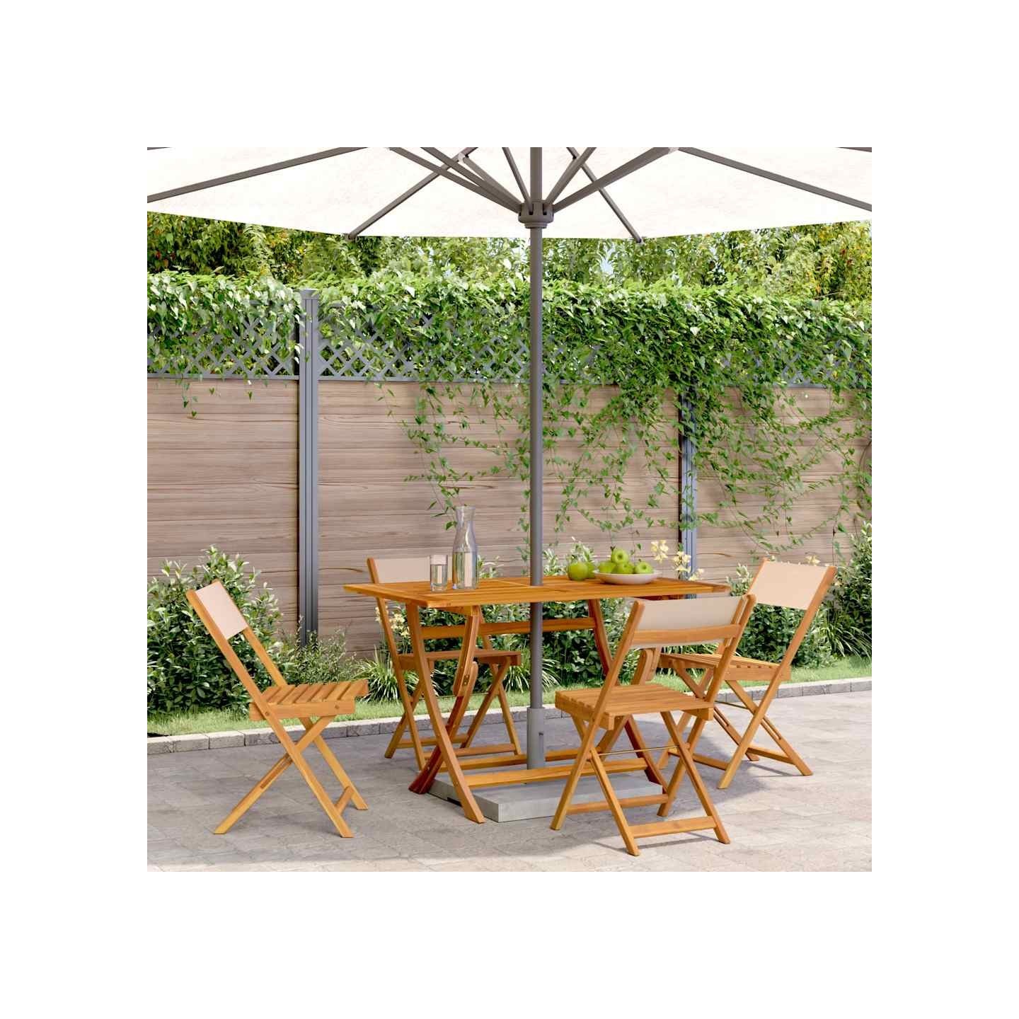 Chaises pliantes 4 pièces Tissu beige et bois massif
