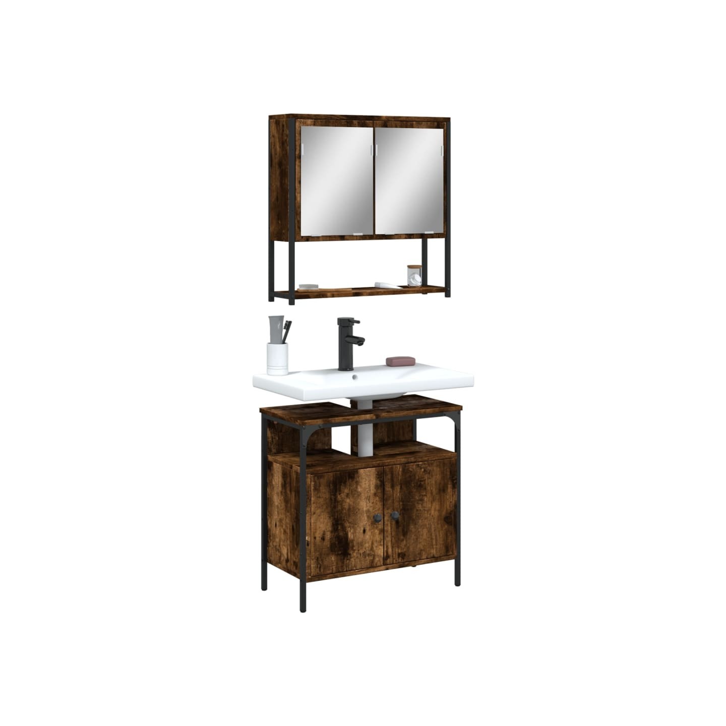 Ensemble de meubles de salle de bain 2 pcs Chêne fumé