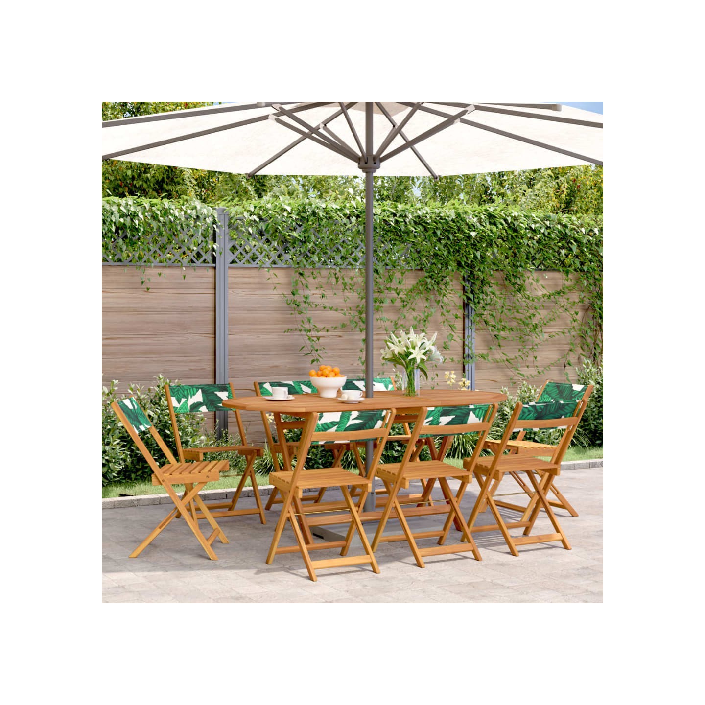 Chaises pliantes 8 pièces en tissu vert et bois massif