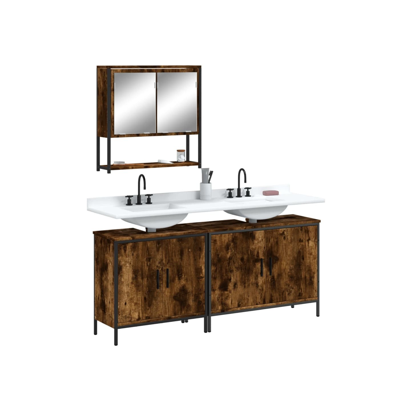 Ensemble de meubles de salle de bain 3 pcs Chêne fumé