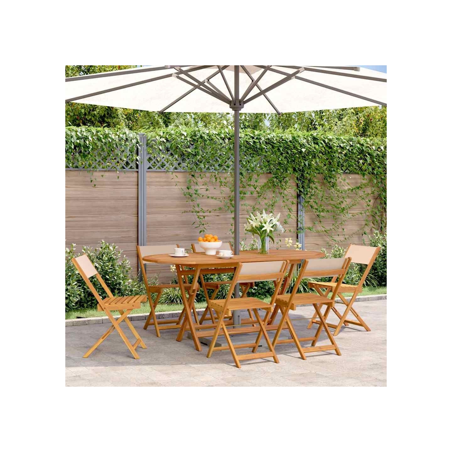Chaises pliantes 6 pièces Tissu beige et bois massif