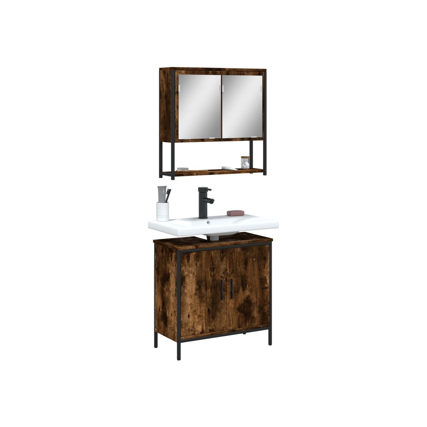 Ensemble de meubles de salle de bain 2 pcs Chêne fumé