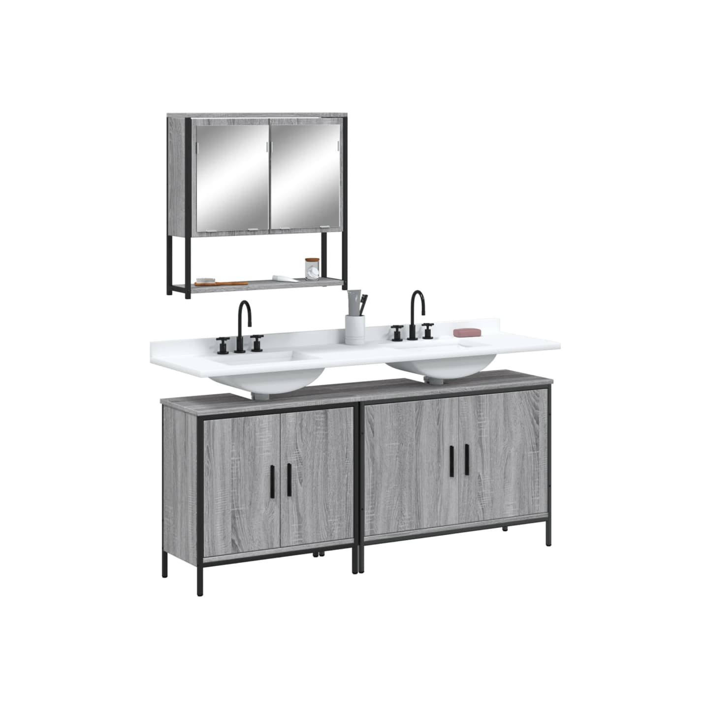 Ensemble de meubles de salle de bain 3 pcs Sonoma gris