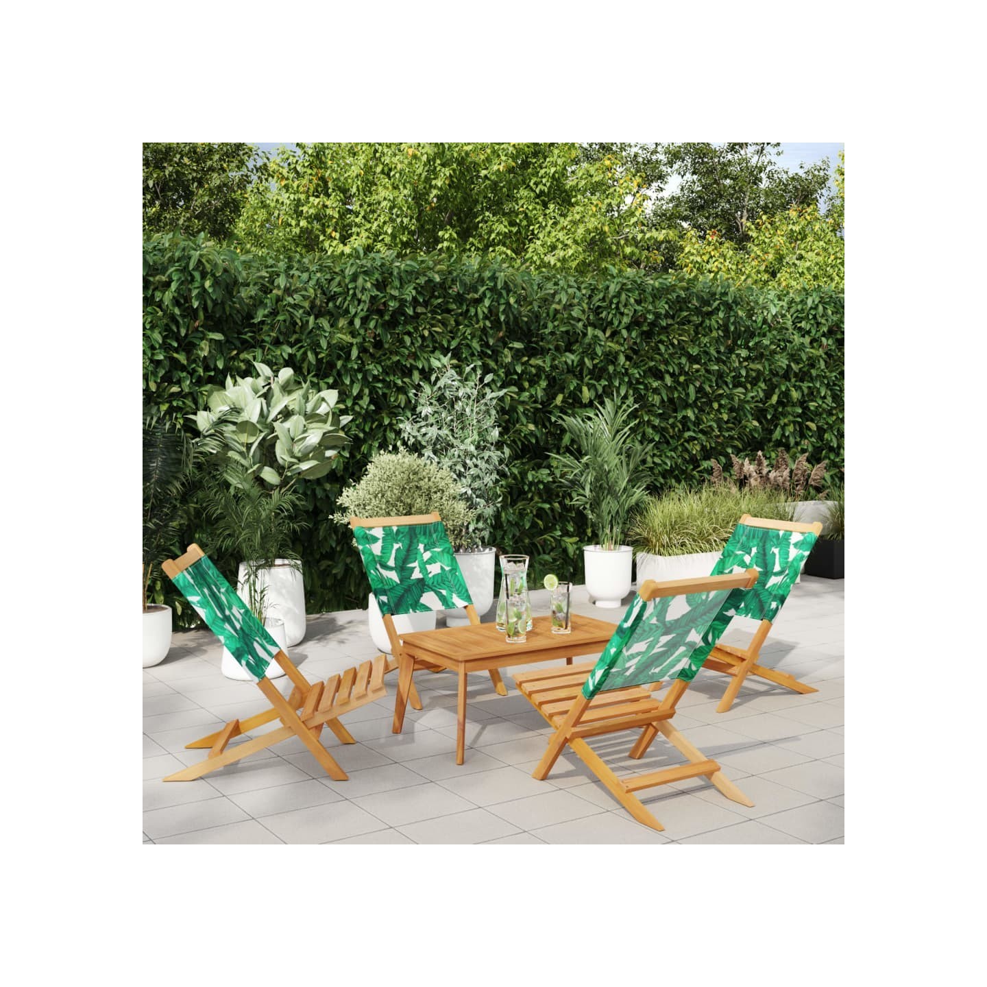 Chaises pliantes 4 pièces Tissu vert et bois massif