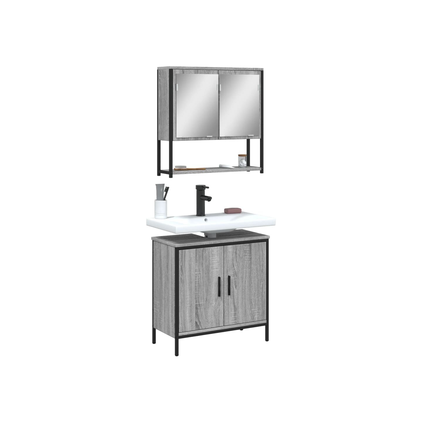 Ensemble de meubles de salle de bain 2 pcs Sonoma gris