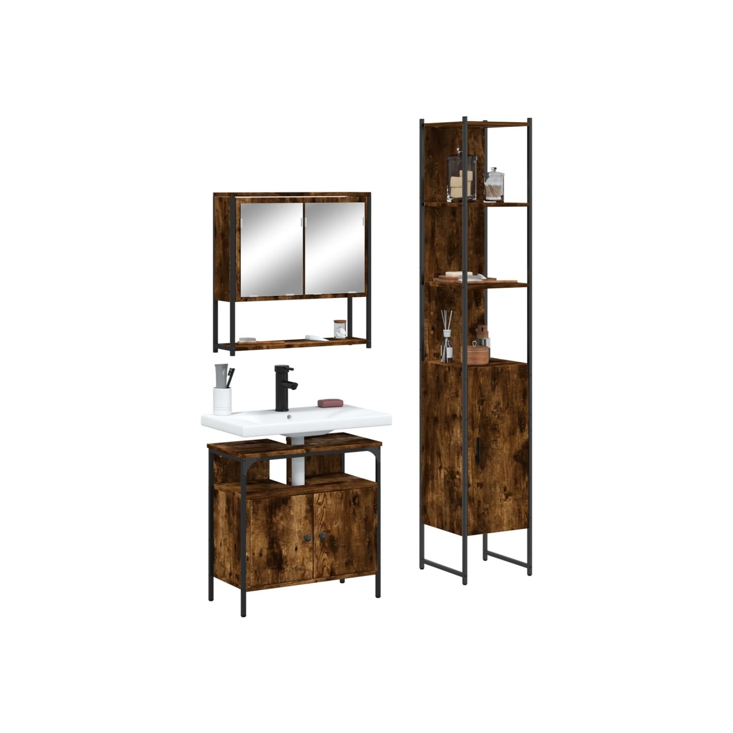 Ensemble de meubles de salle de bain 3 pcs Chêne fumé