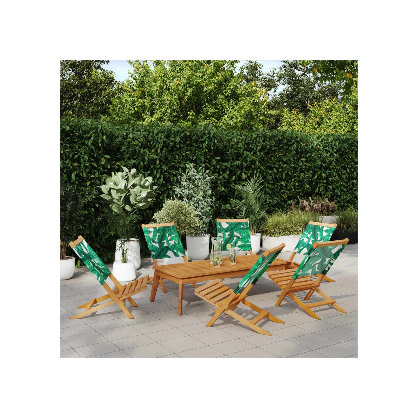 Chaises pliantes 6 pièces Tissu vert et bois massif