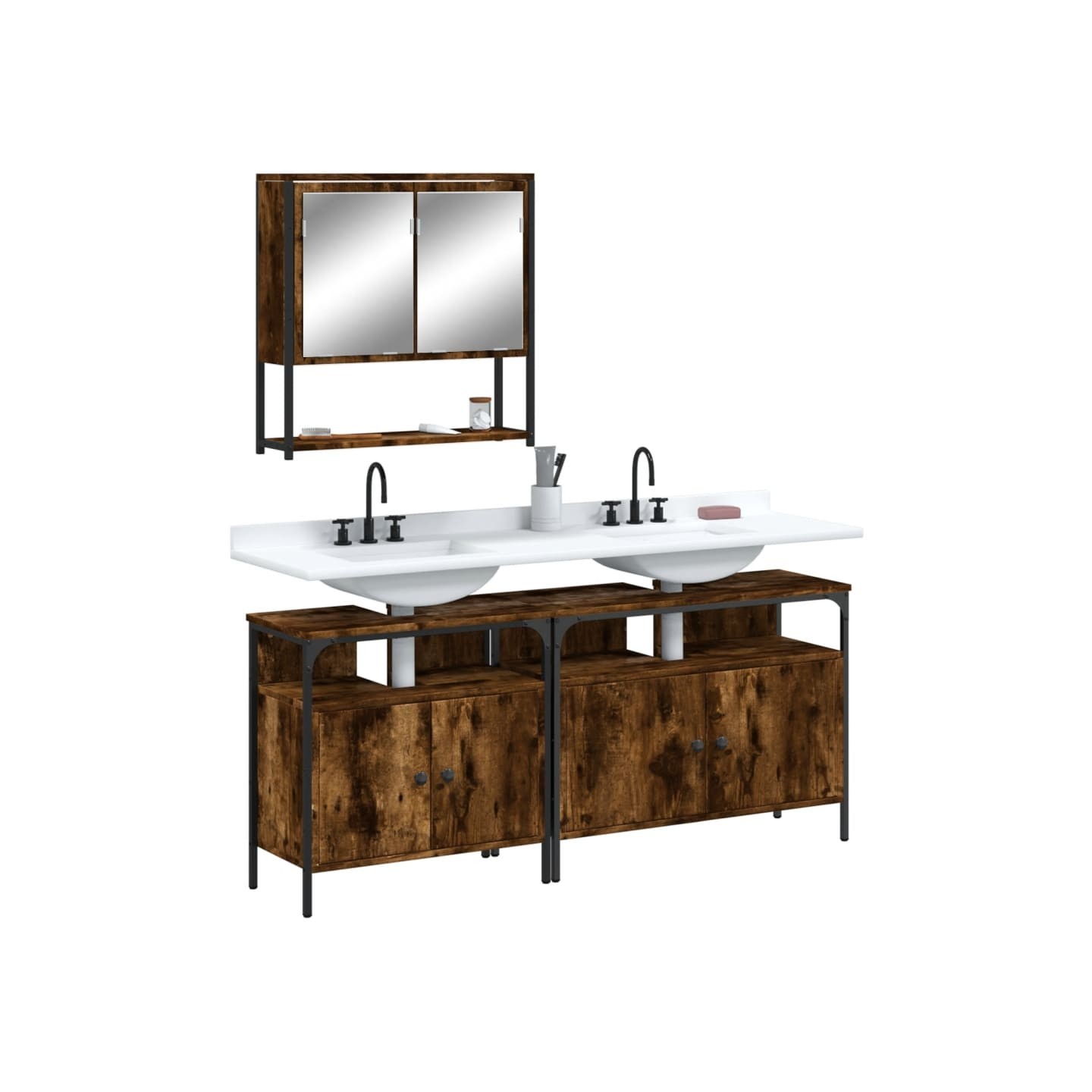 Ensemble de meubles de salle de bain 3 pcs Chêne fumé