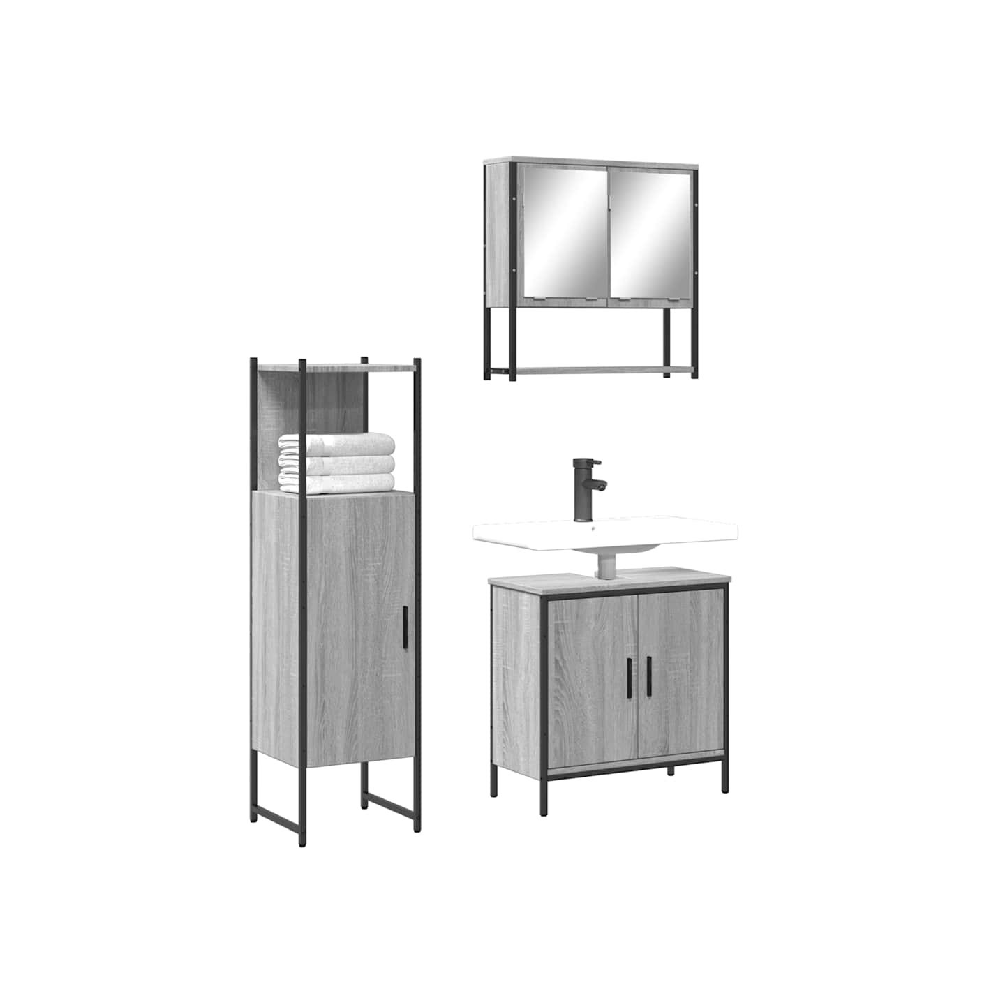Ensemble de meubles de salle de bain 3 pcs Sonoma gris