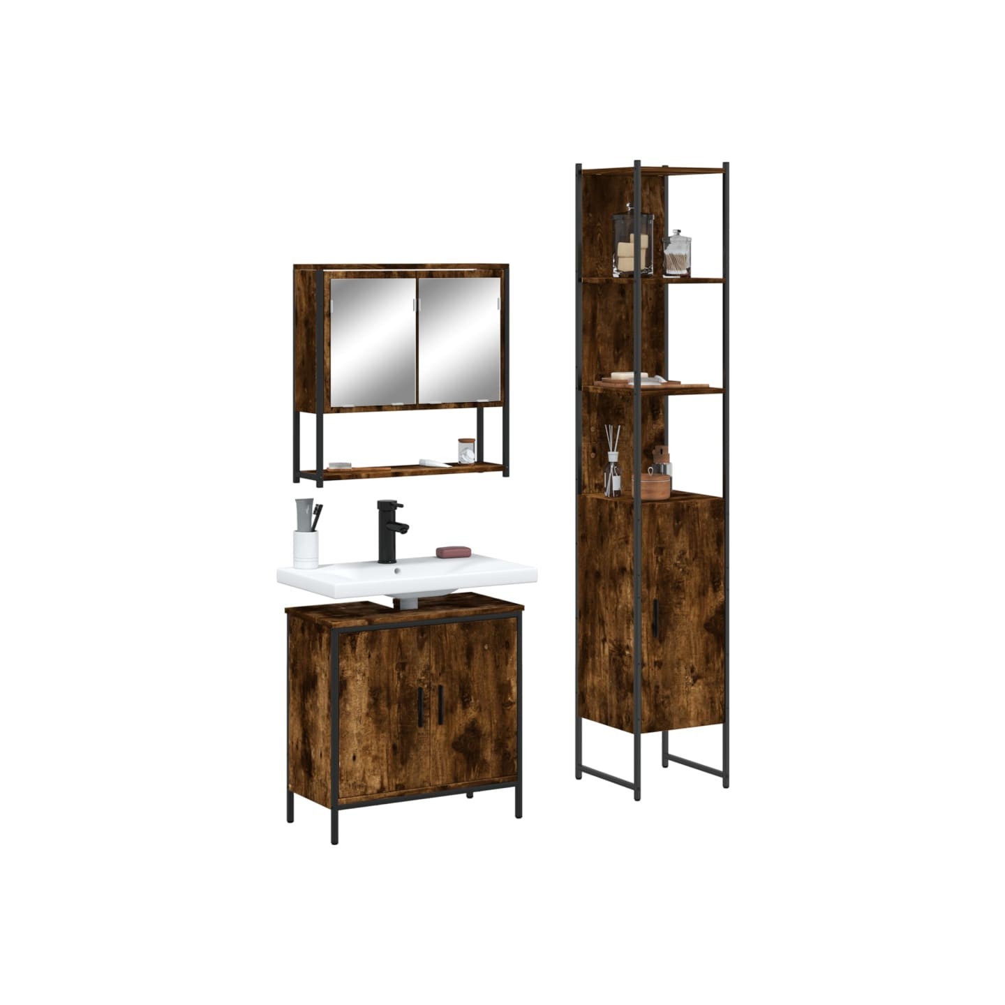 Ensemble de meubles de salle de bain 3 pcs Chêne fumé
