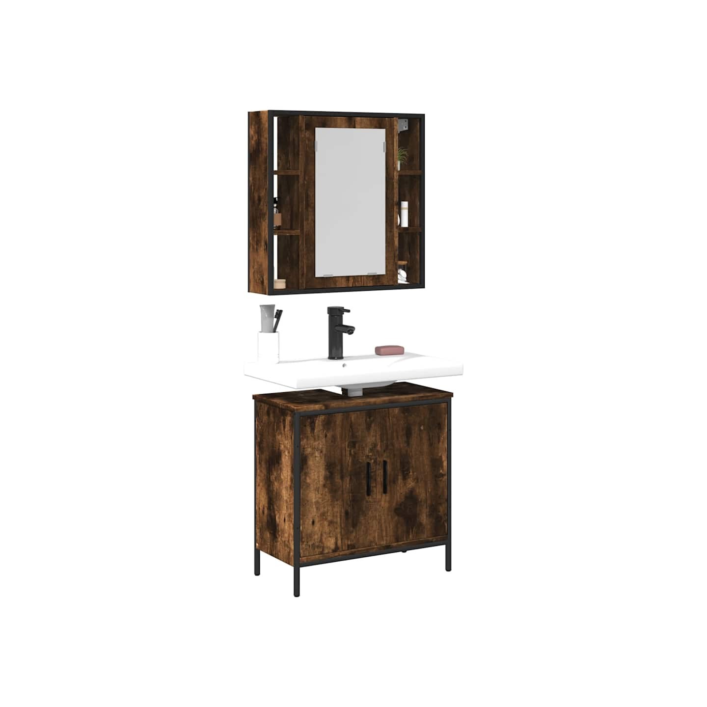 Ensemble de meubles de salle de bain 2 pcs Chêne fumé