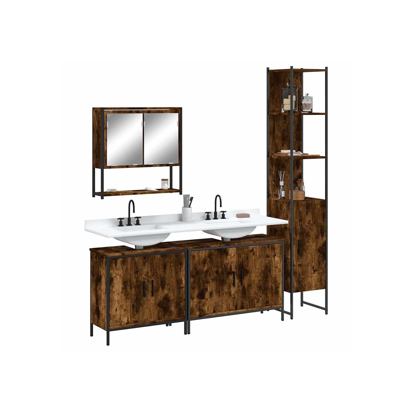 Ensemble de meubles de salle de bain 4 pcs Chêne fumé Bois