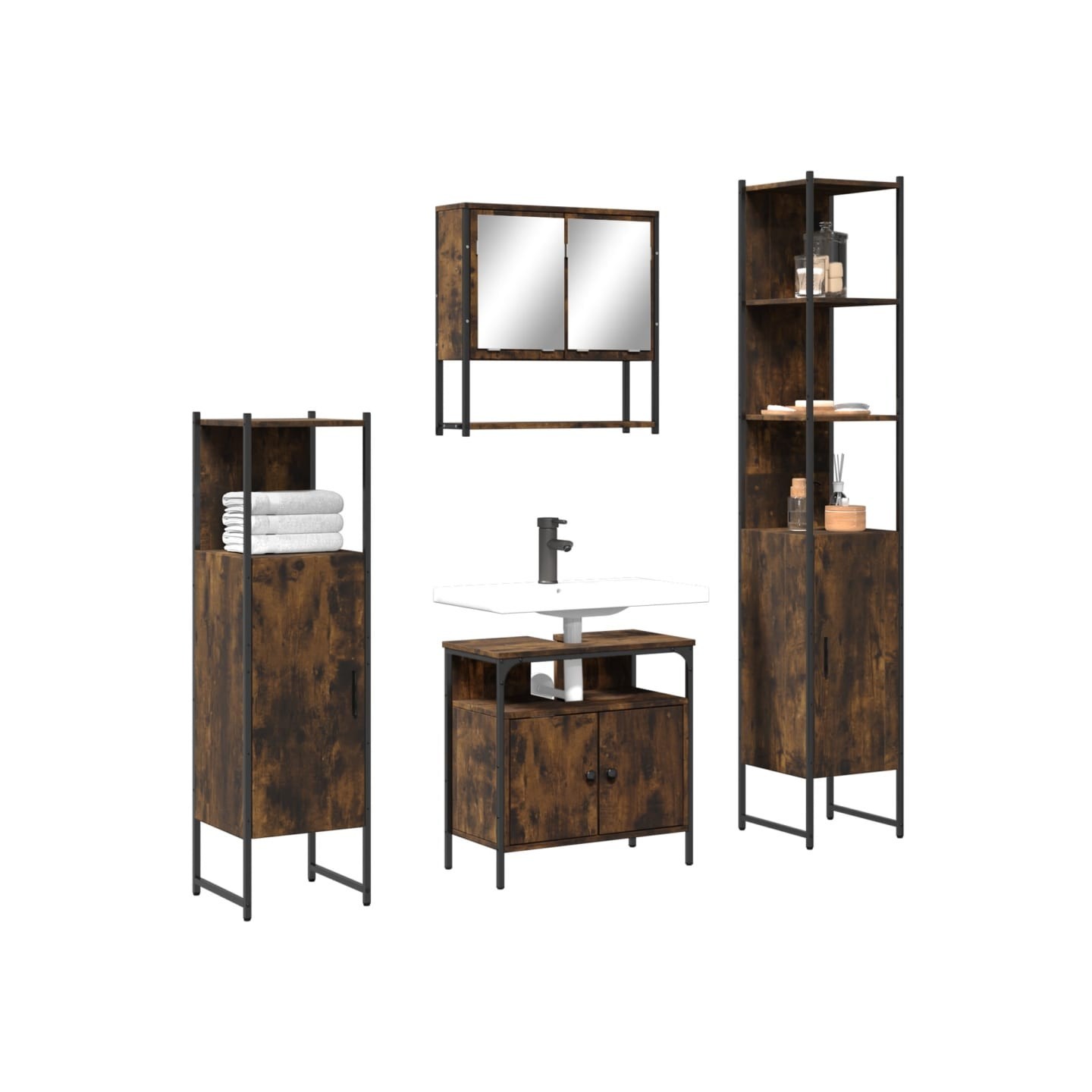 Ensemble de meubles de salle de bain 4 pcs Chêne fumé Bois