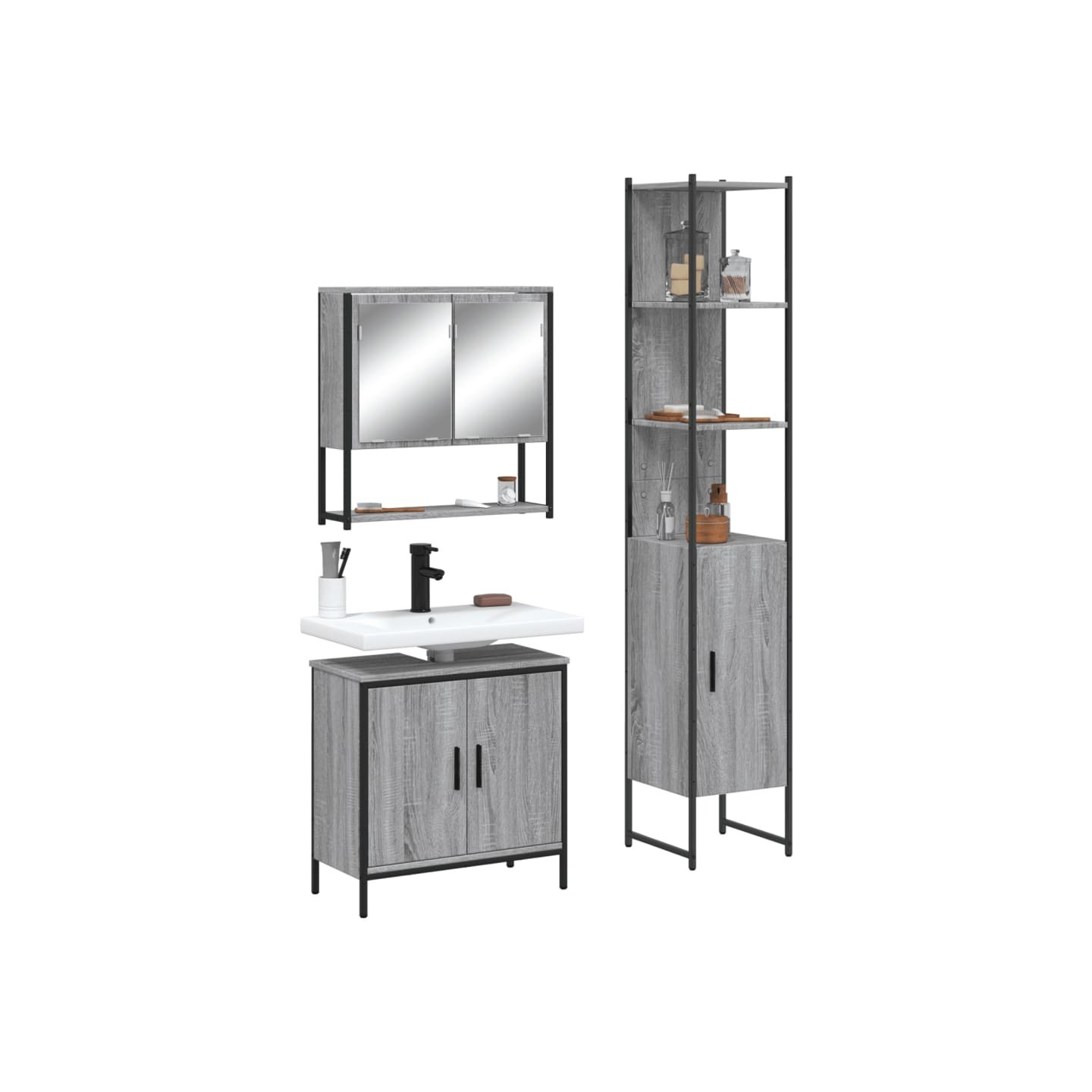 Ensemble de meubles de salle de bain 3 pcs Sonoma gris