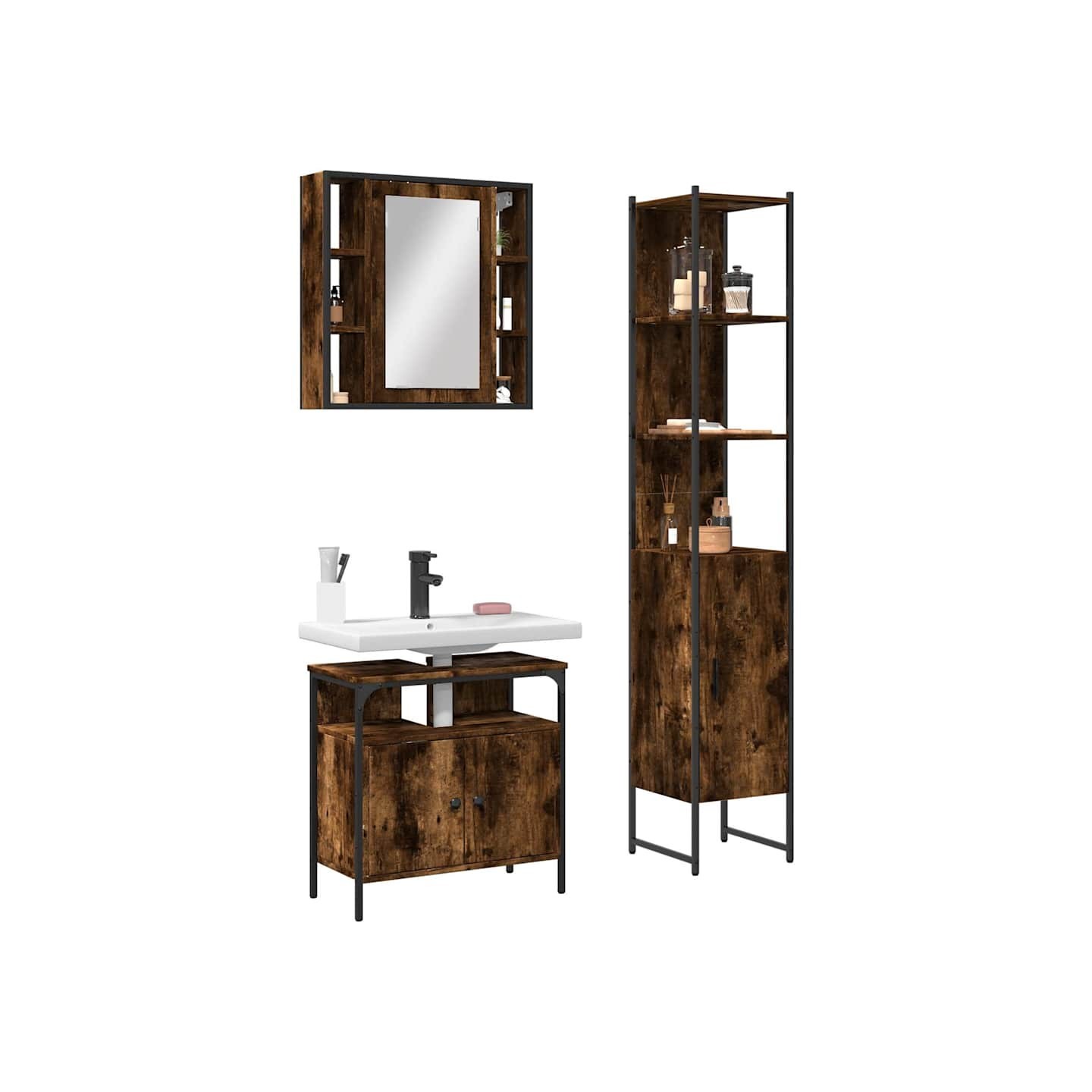 Ensemble d'armoires de salle de bain 3 pcs chêne fumé