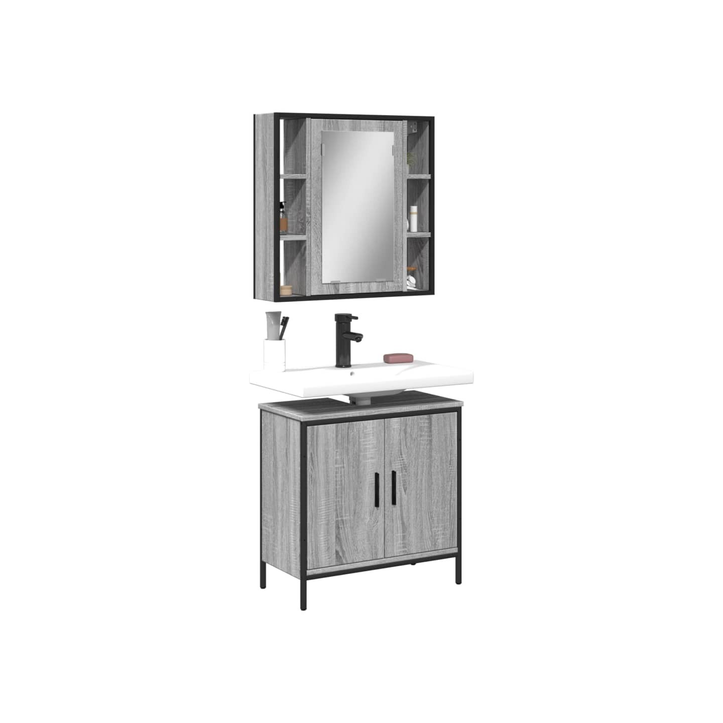 Ensemble de meubles de salle de bain 2 pcs Sonoma gris