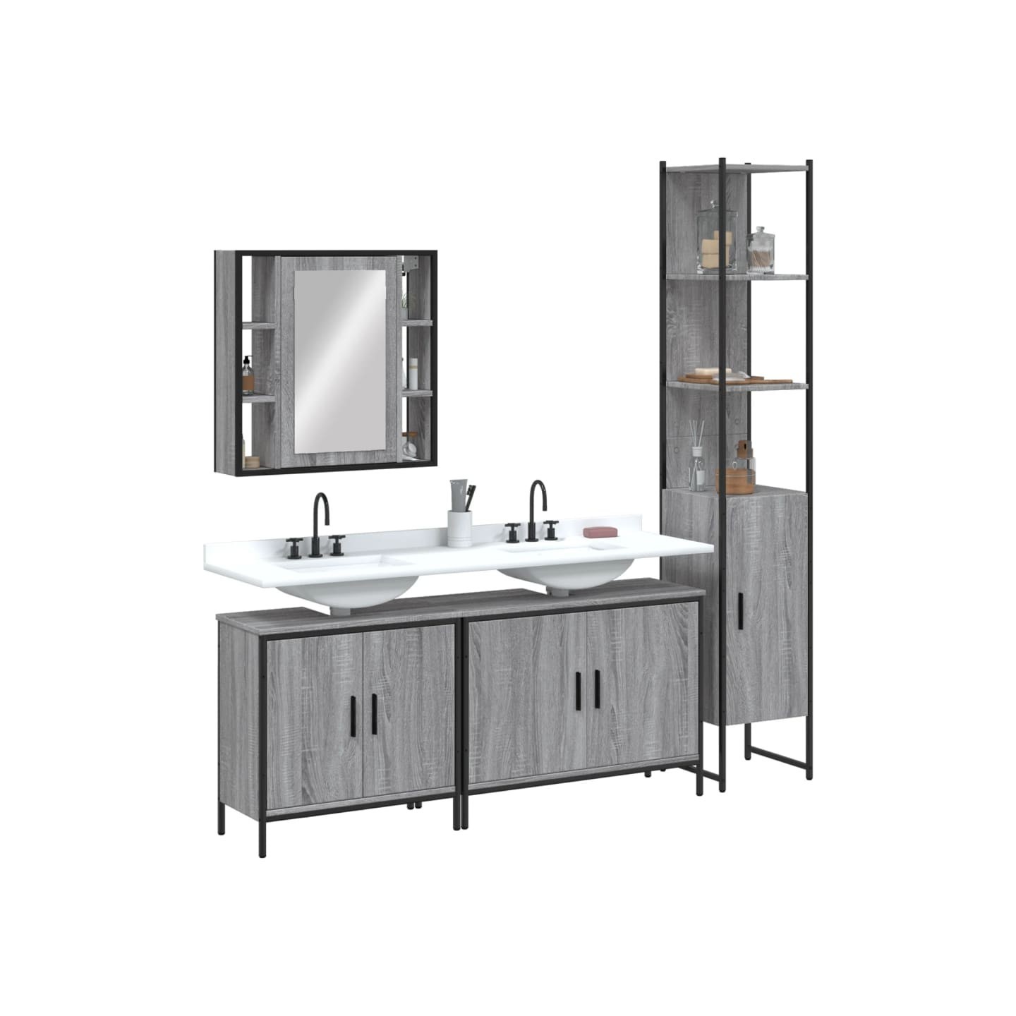 Ensemble d'armoires de salle de bain 4 pcs sonoma gris