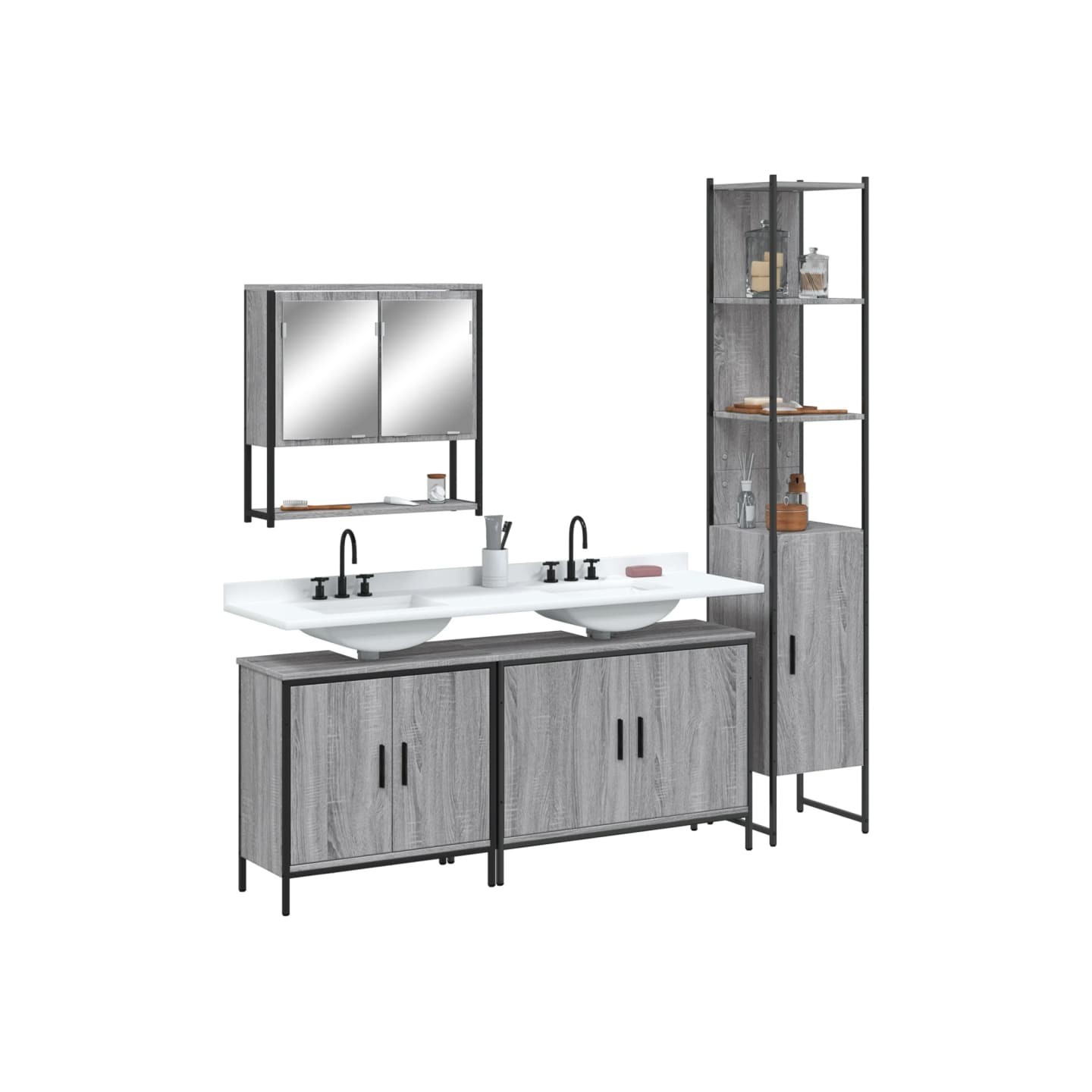 Ensemble de meubles de salle de bain 4 pcs Sonoma gris