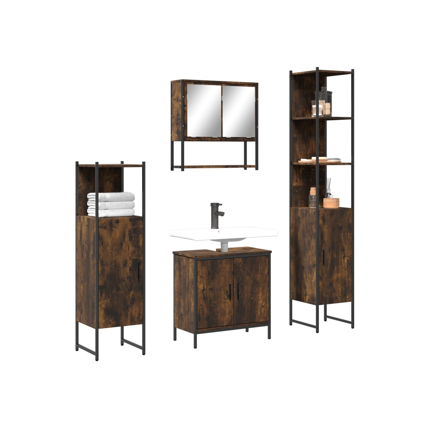 Ensemble de meubles de salle de bain 4 pcs Chêne fumé Bois