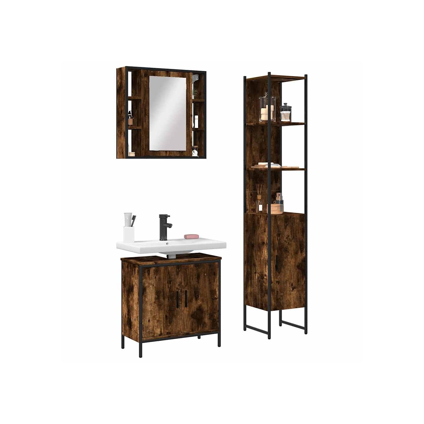 Ensemble d'armoires de salle de bain 3 pcs chêne fumé