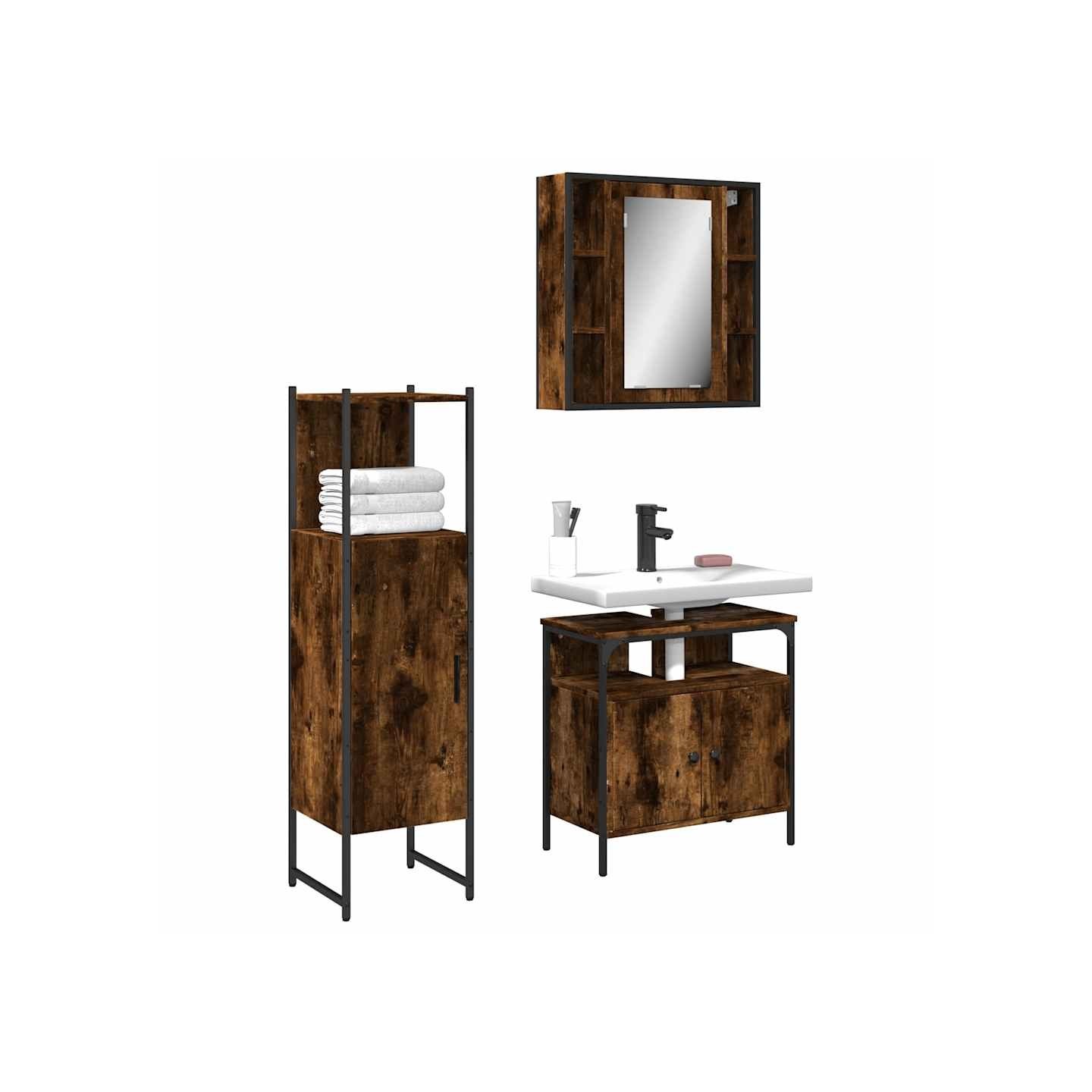 Ensemble d'armoires de salle de bain 3 pcs chêne fumé