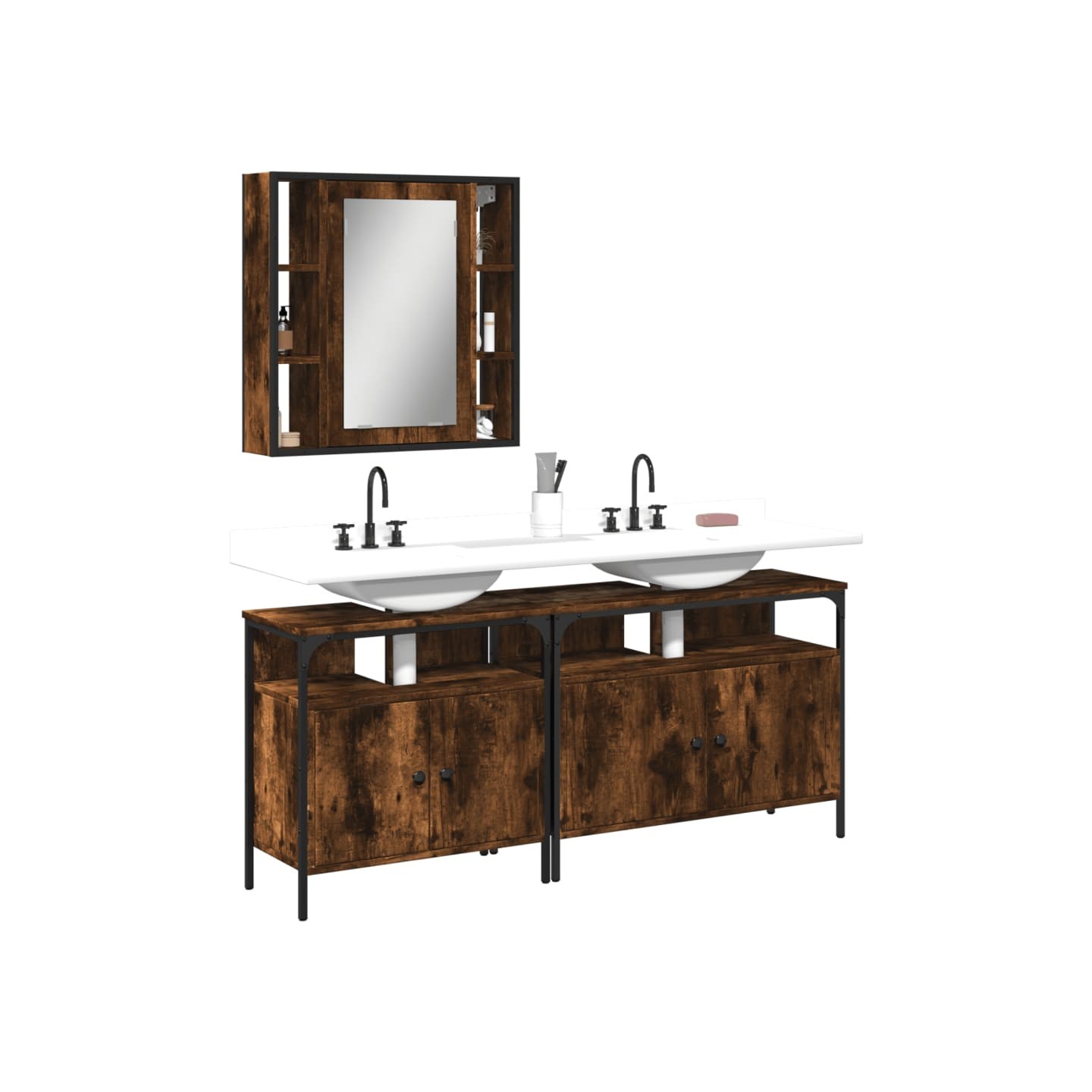 Ensemble d'armoires de salle de bain 3 pcs chêne fumé
