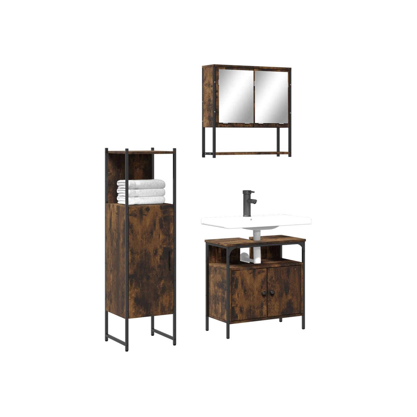 Ensemble de meubles de salle de bain 3 pcs Chêne fumé