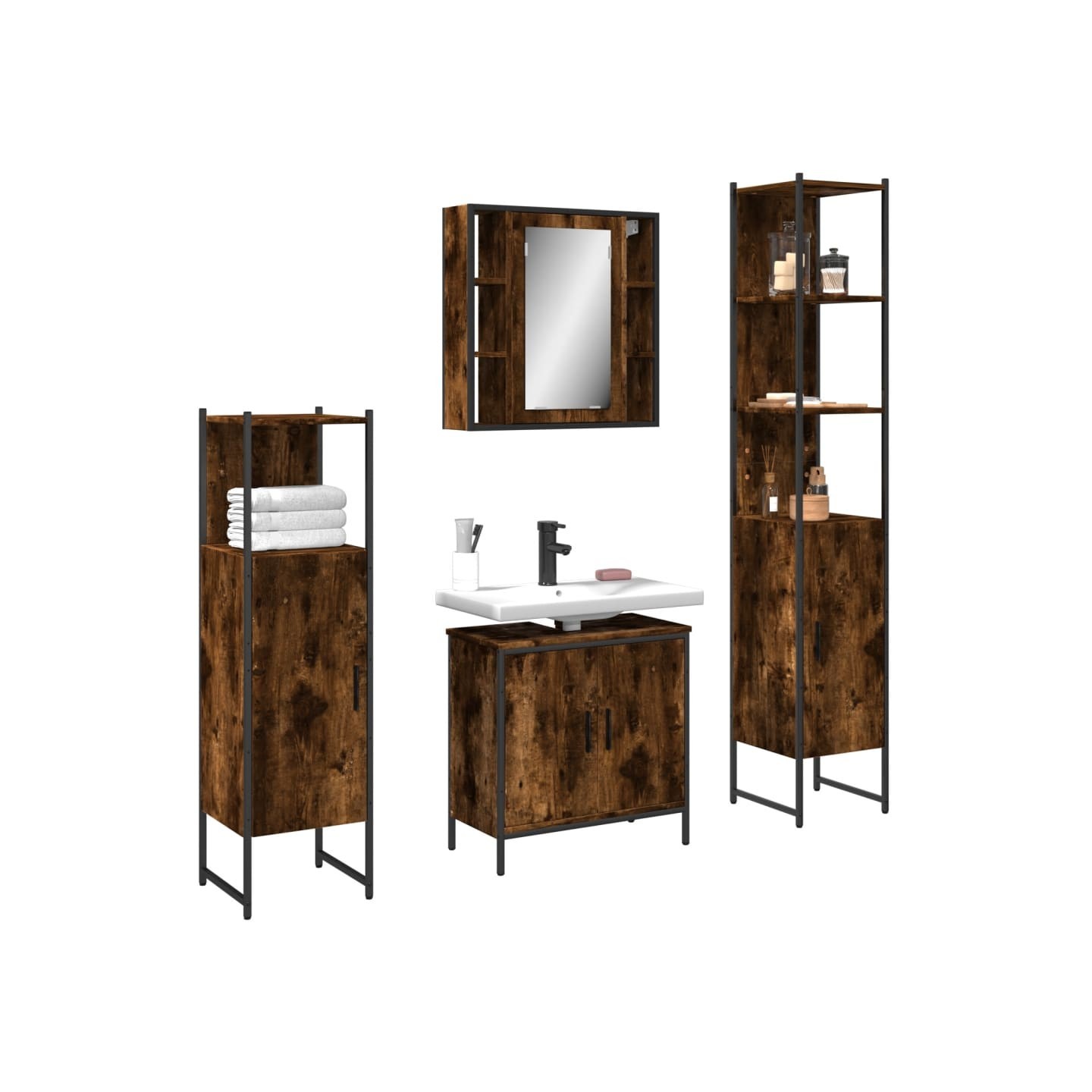 Ensemble d'armoires de salle de bain 4 pcs chêne fumé