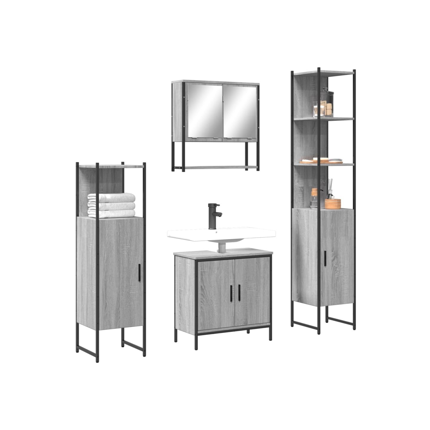 Ensemble de meubles de salle de bain 4 pcs Sonoma gris