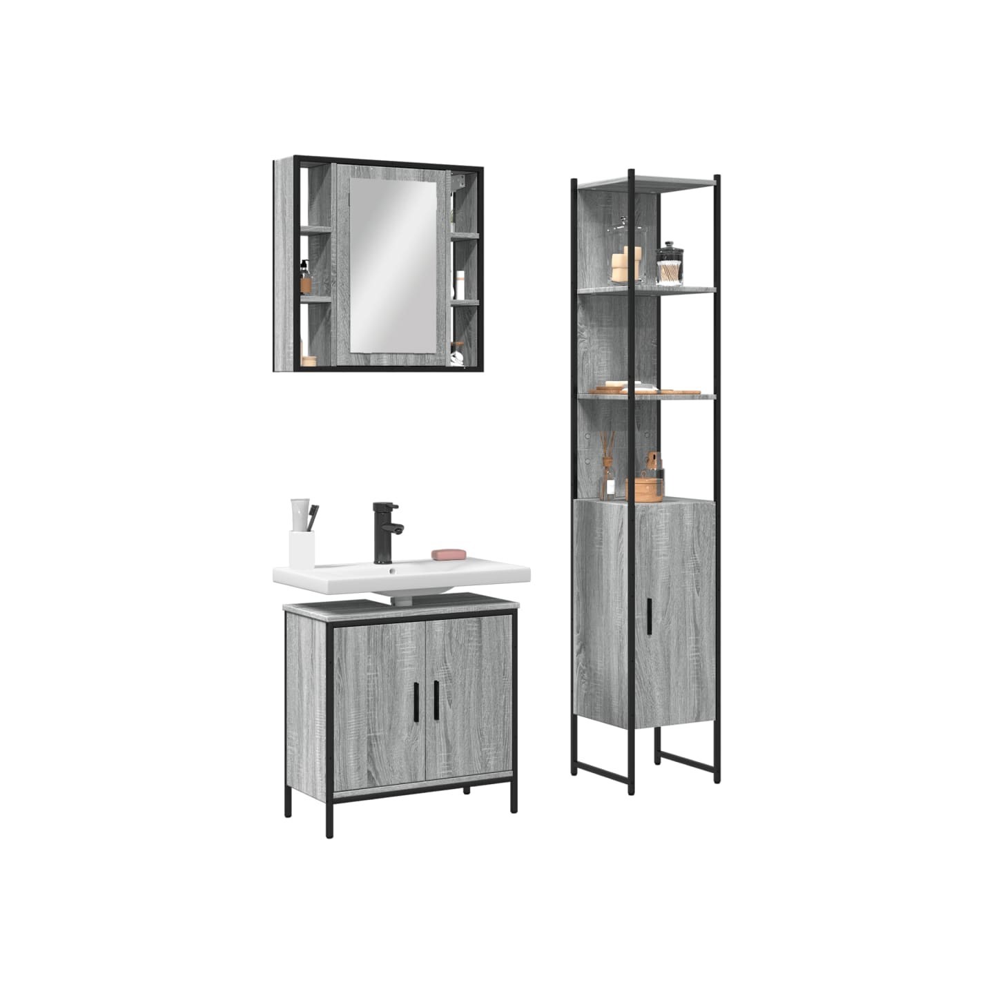 Ensemble d'armoires de salle de bain 3 pcs sonoma gris