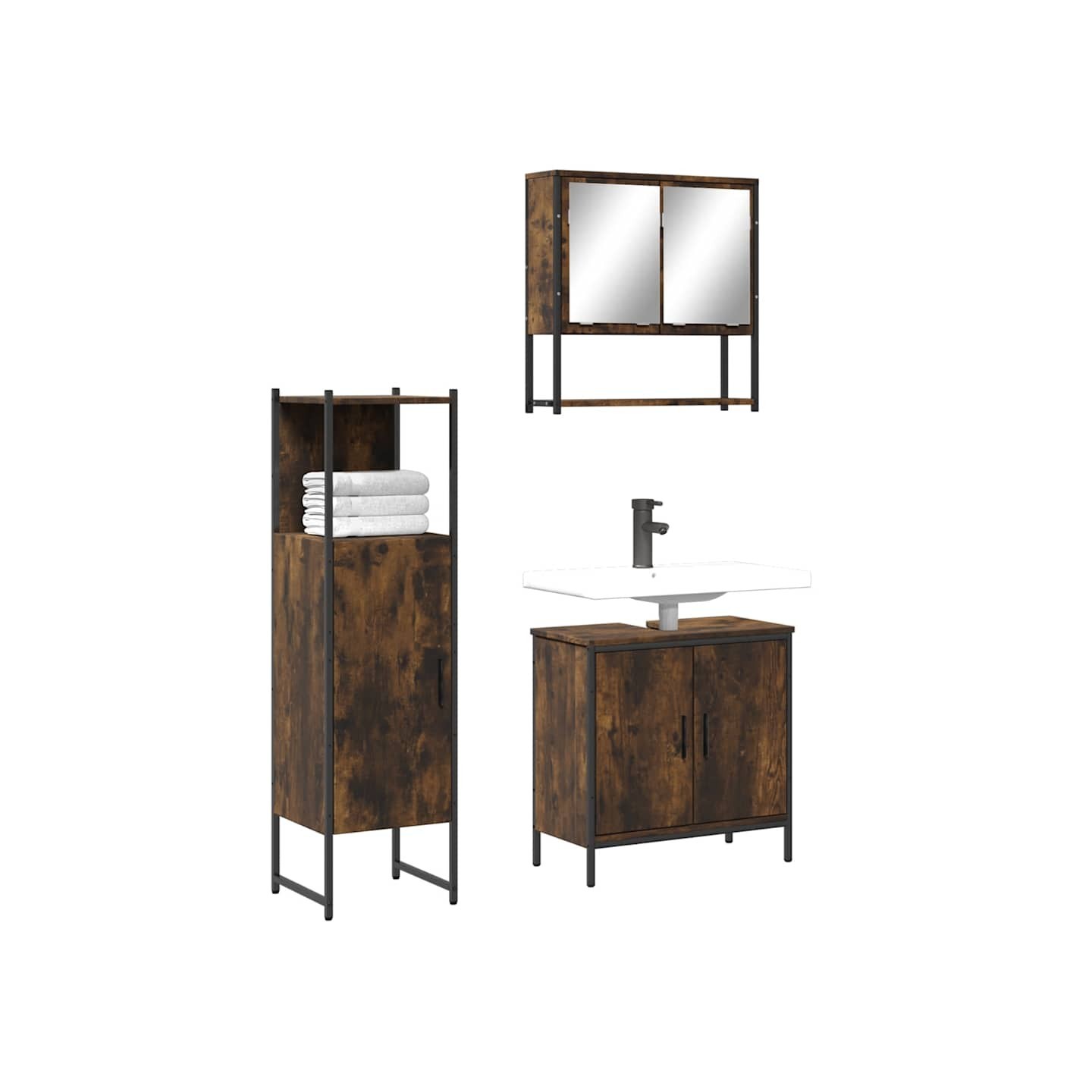 Ensemble de meubles de salle de bain 3 pcs Chêne fumé