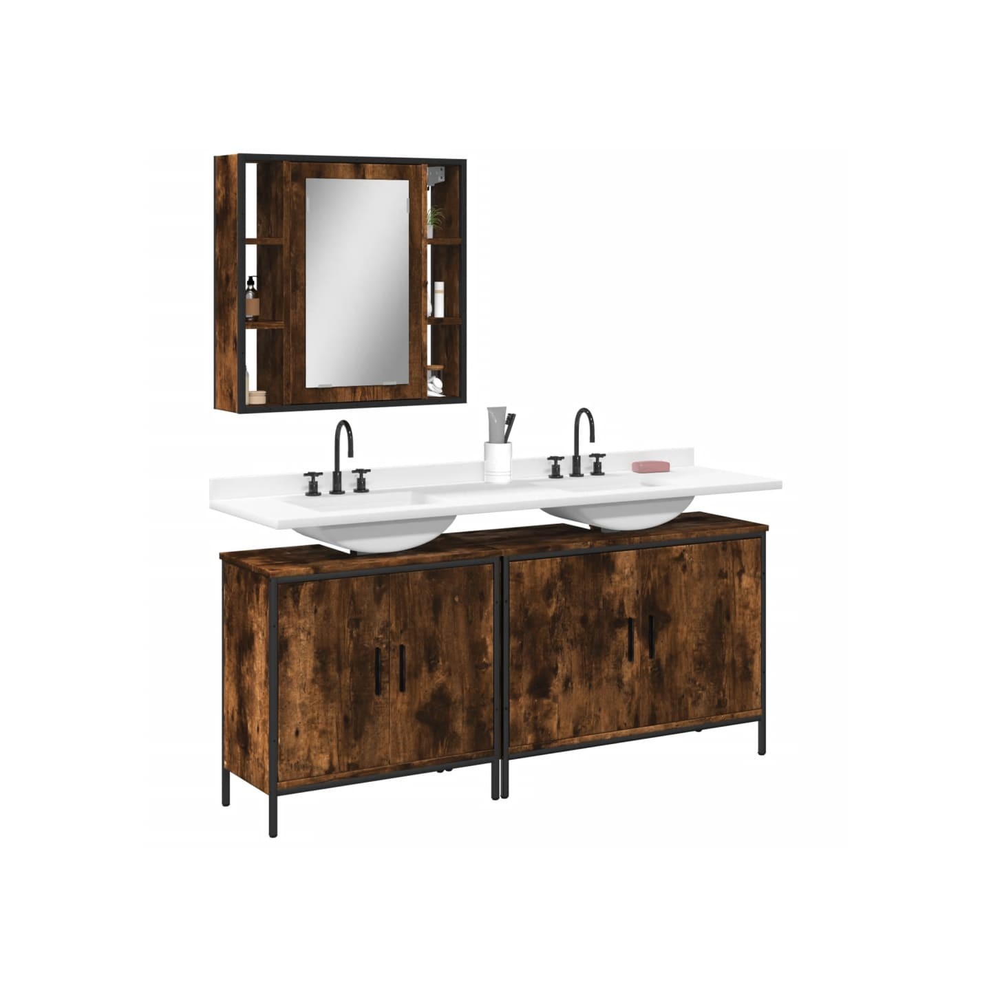 Ensemble d'armoires de salle de bain 3 pcs chêne fumé