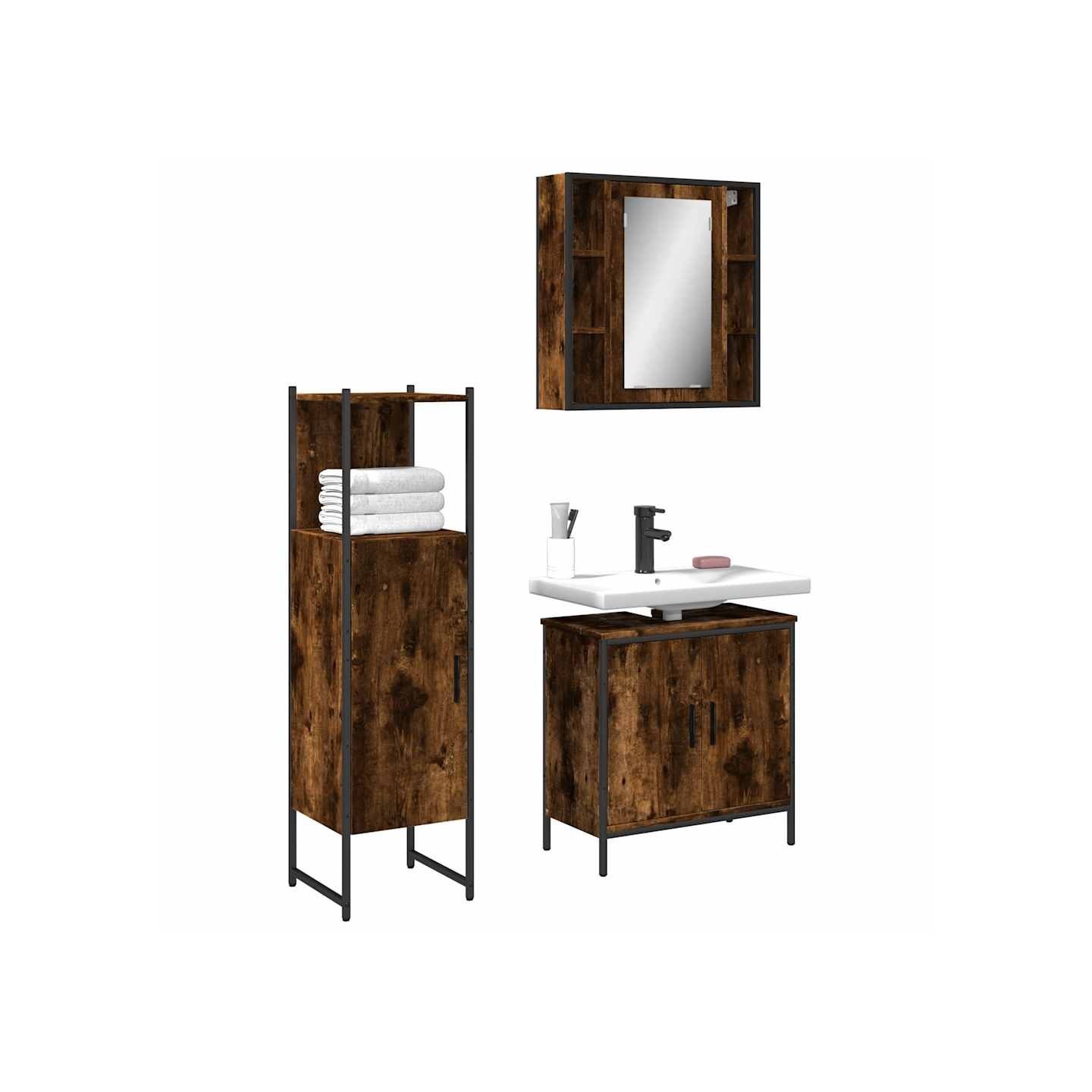 Ensemble d'armoires de salle de bain 3 pcs chêne fumé