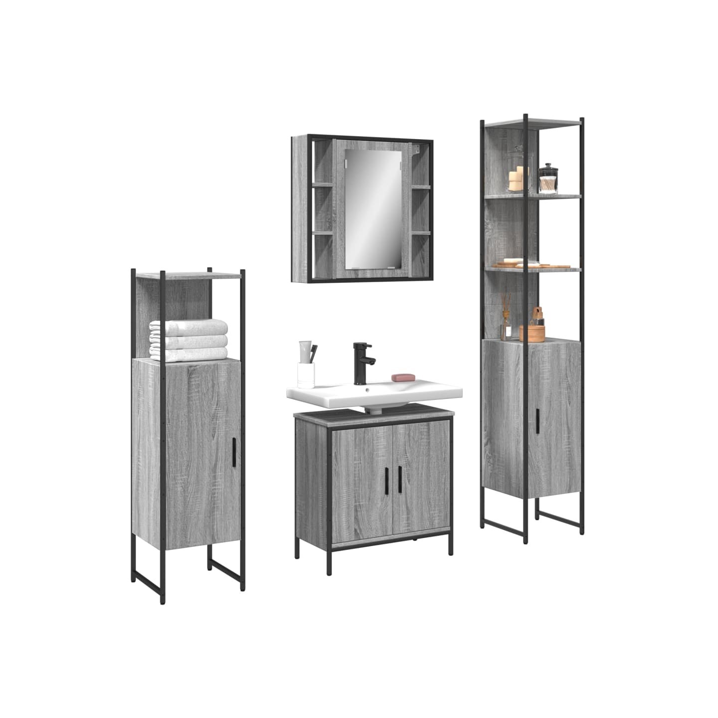 Ensemble d'armoires de salle de bain 4 pcs sonoma gris