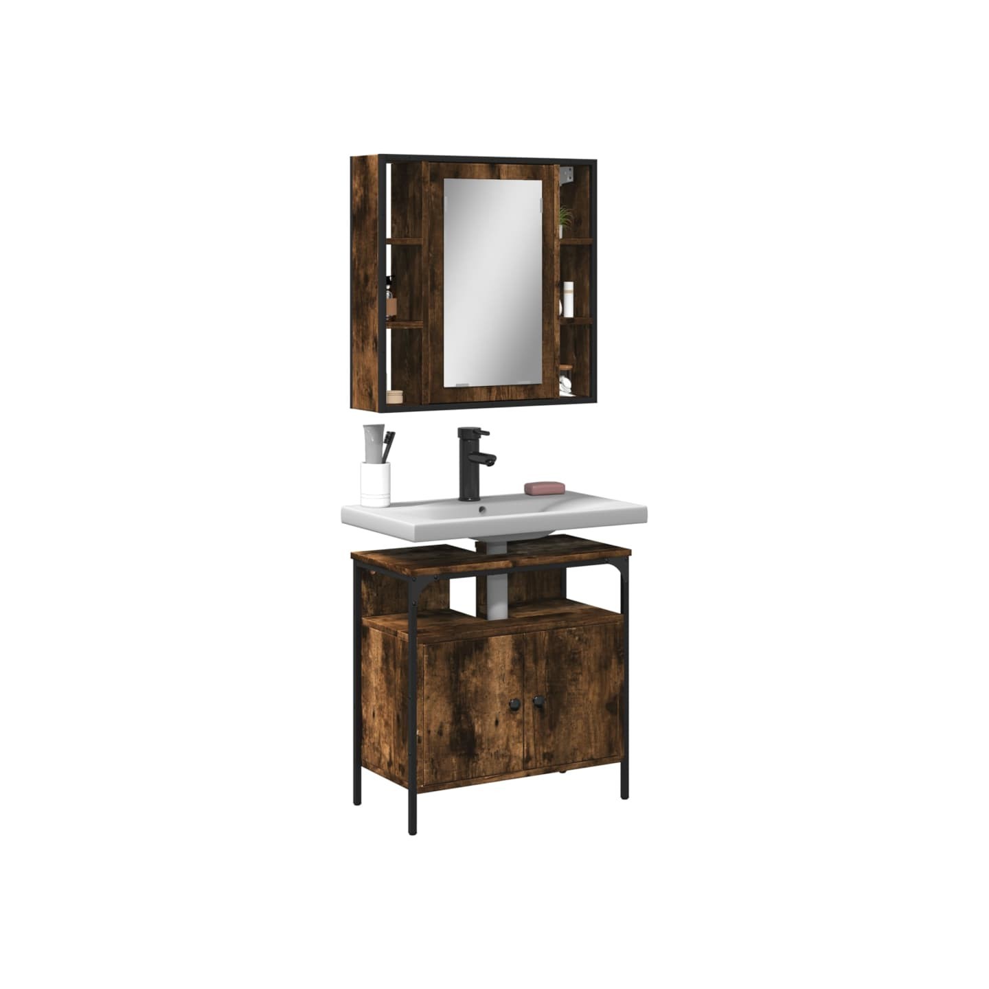 Ensemble de meubles de salle de bain 2 pcs Chêne fumé