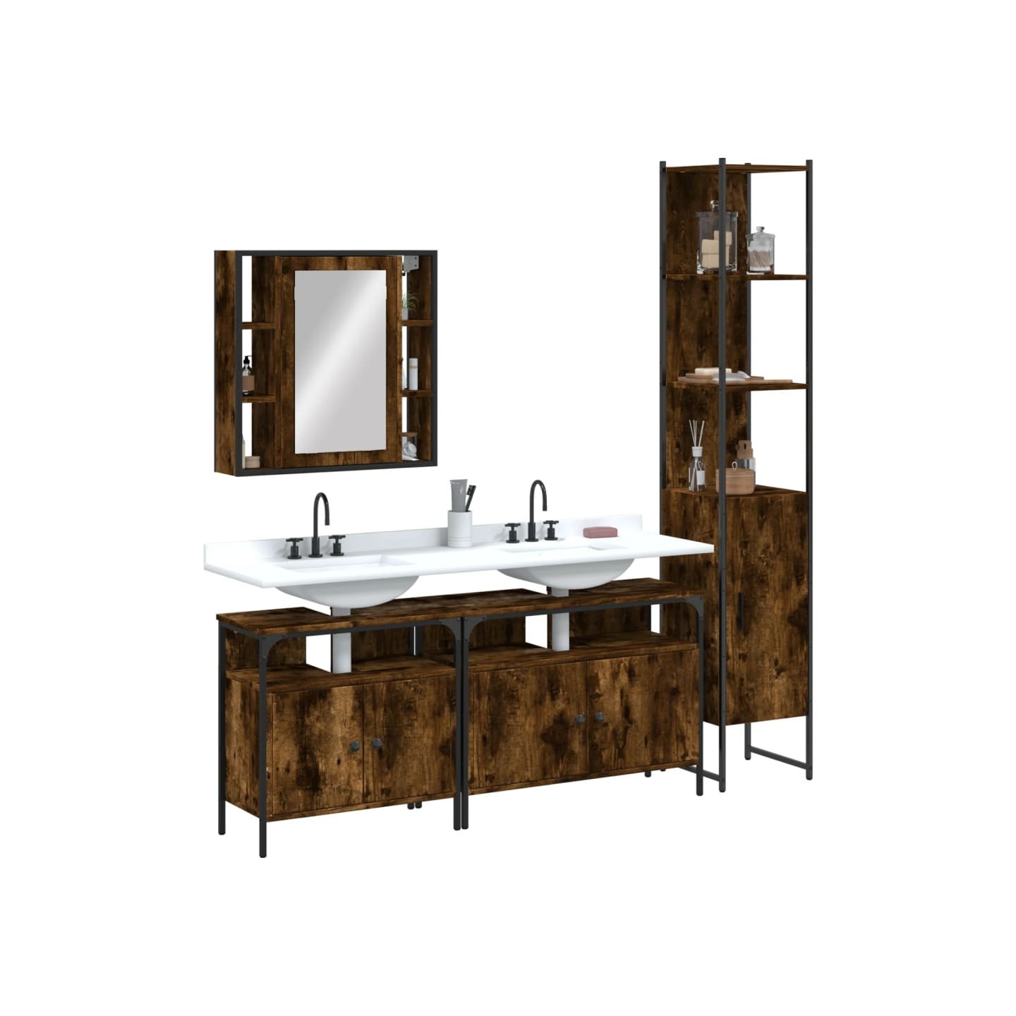 Ensemble d'armoires de salle de bain 4 pcs chêne fumé