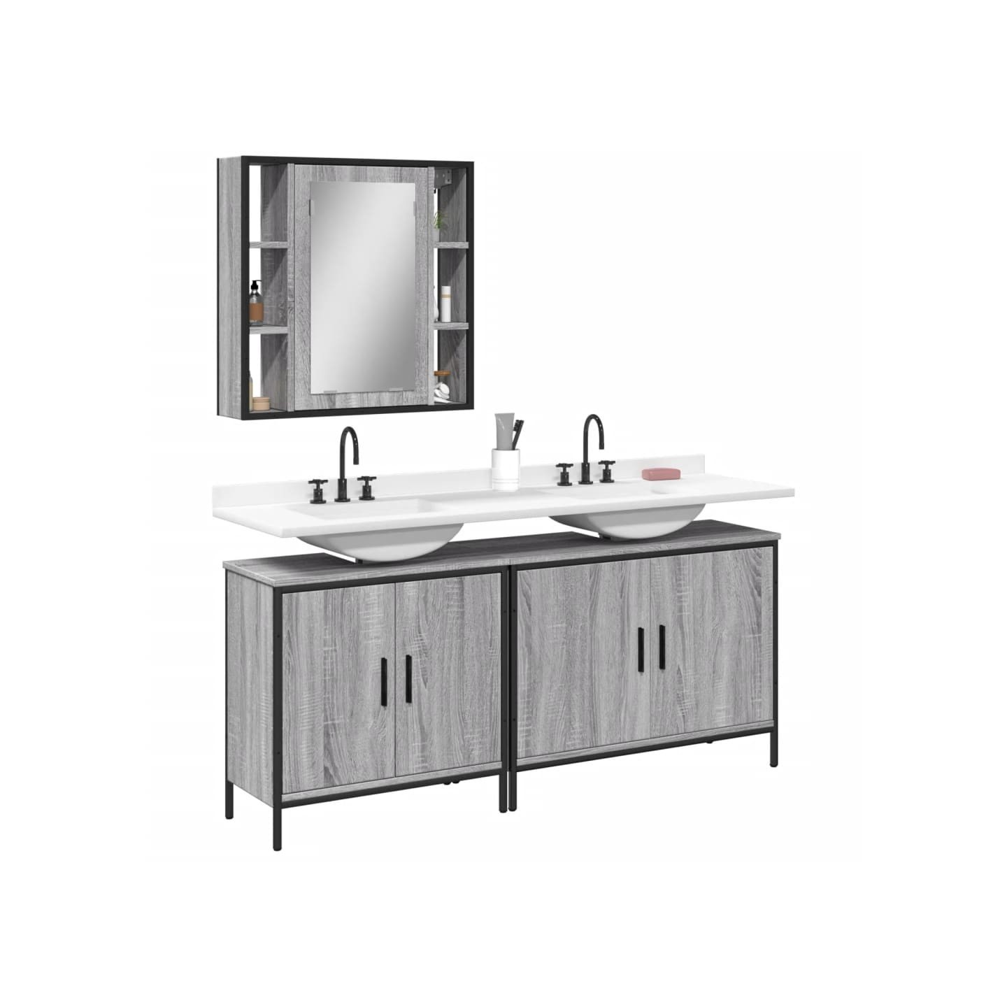 Ensemble d'armoires de salle de bain 3 pcs sonoma gris