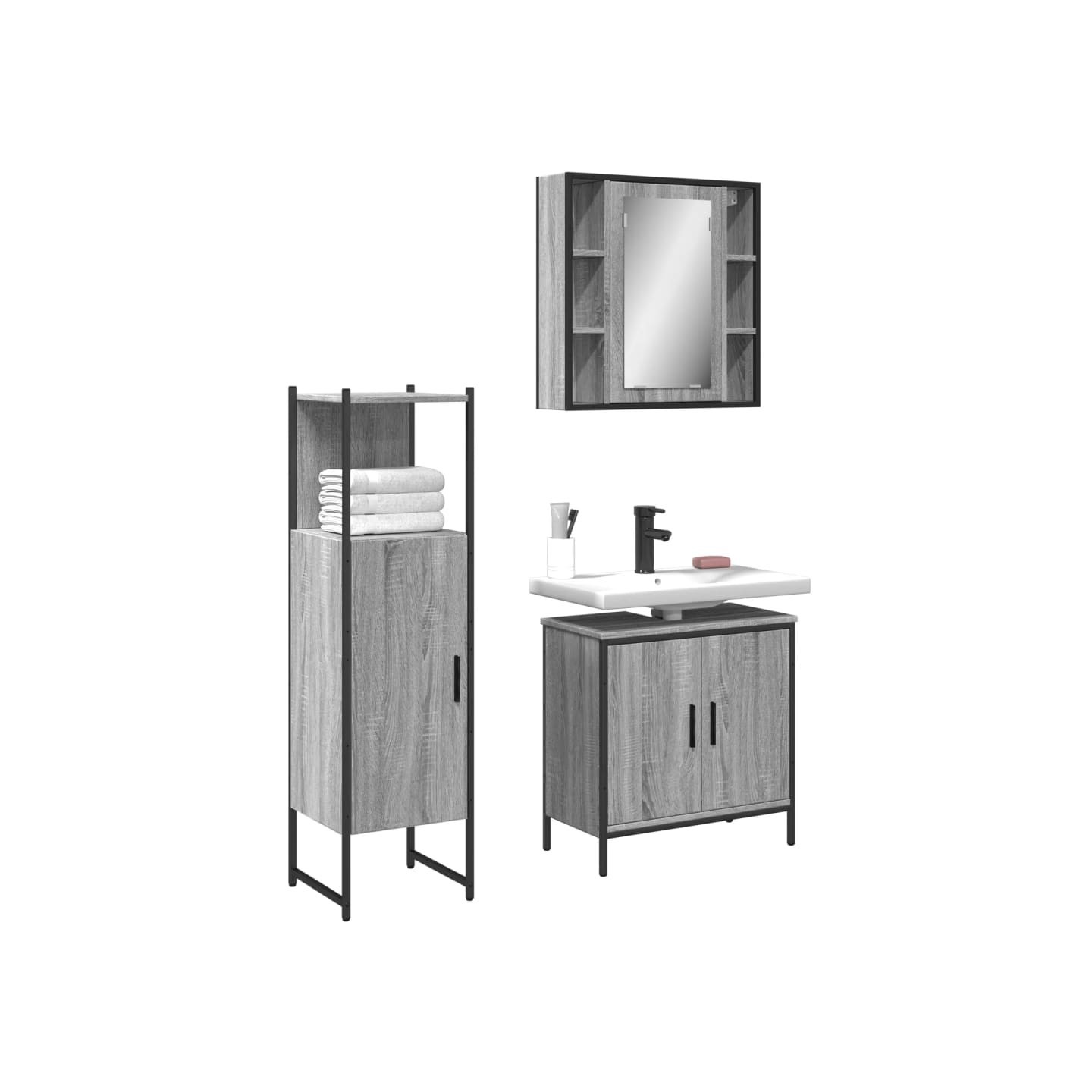 Ensemble d'armoires de salle de bain 3 pcs sonoma gris
