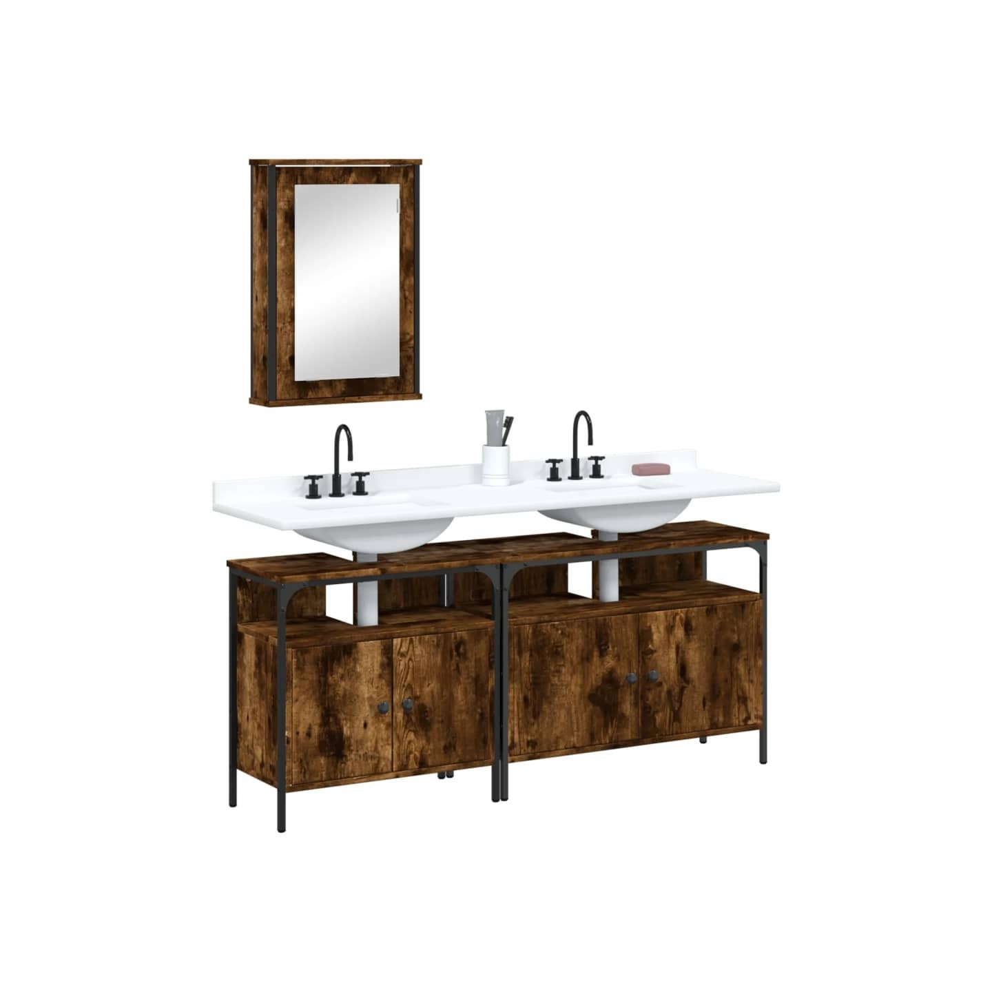 Ensemble de meubles de salle de bain 3 pcs Chêne fumé