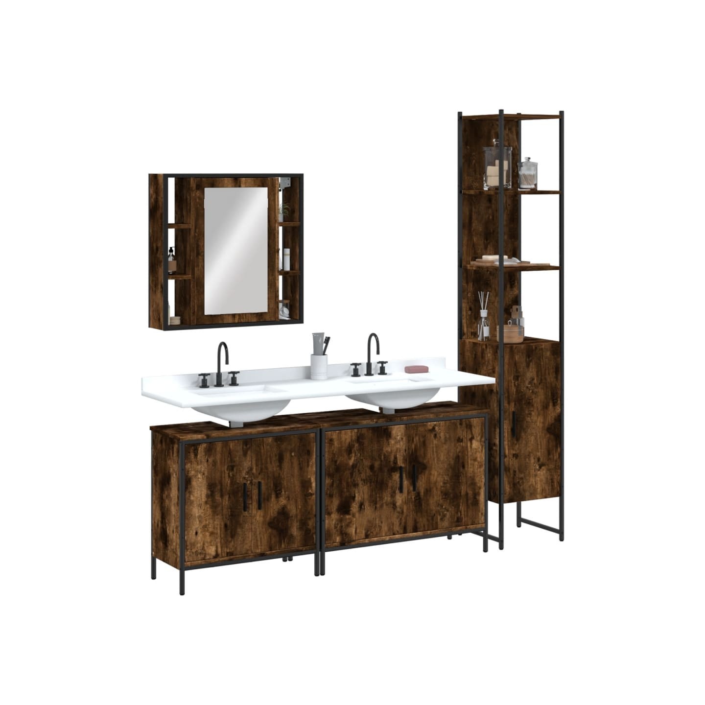 Ensemble d'armoires de salle de bain 4 pcs chêne fumé