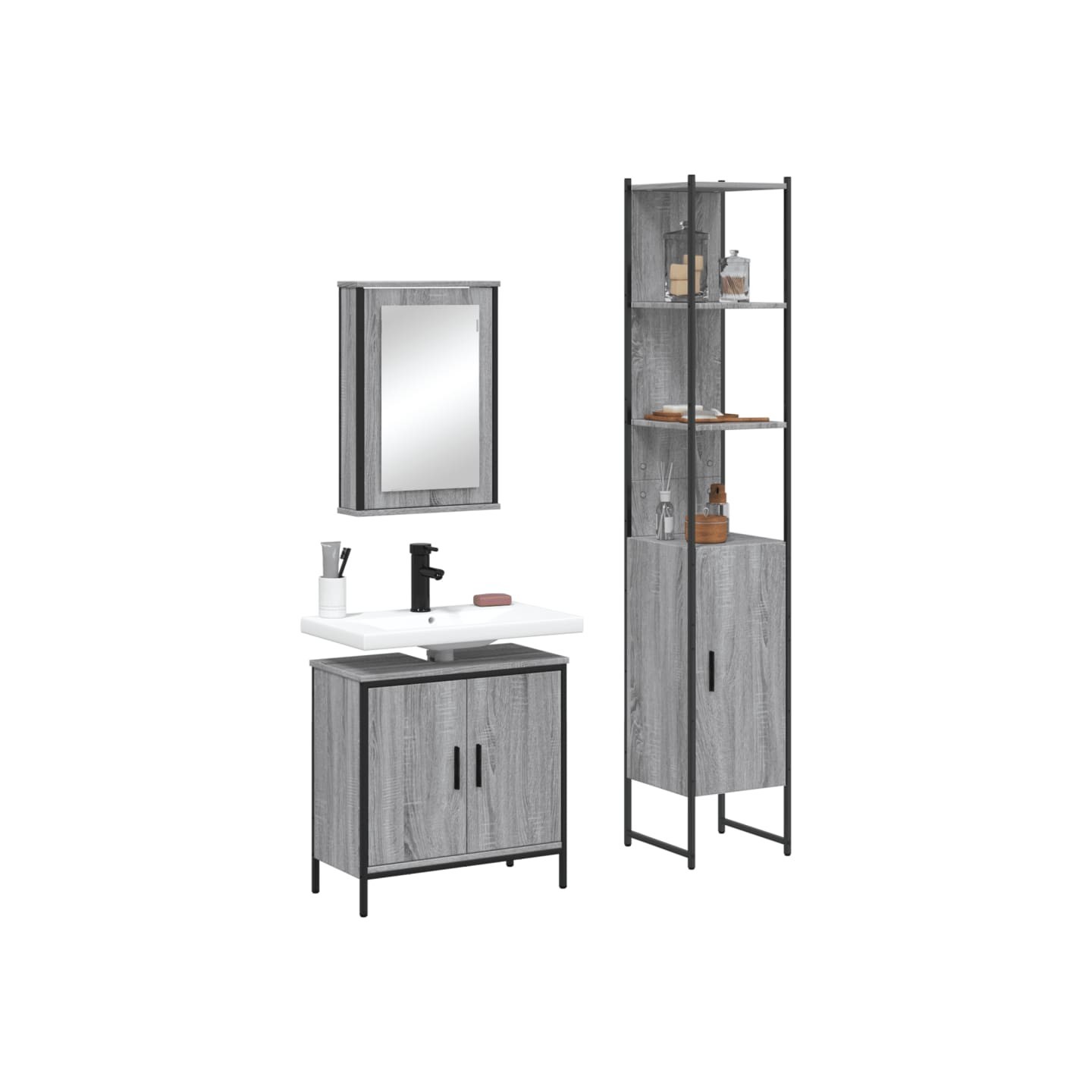 Ensemble de meubles de salle de bain 3 pcs Sonoma gris