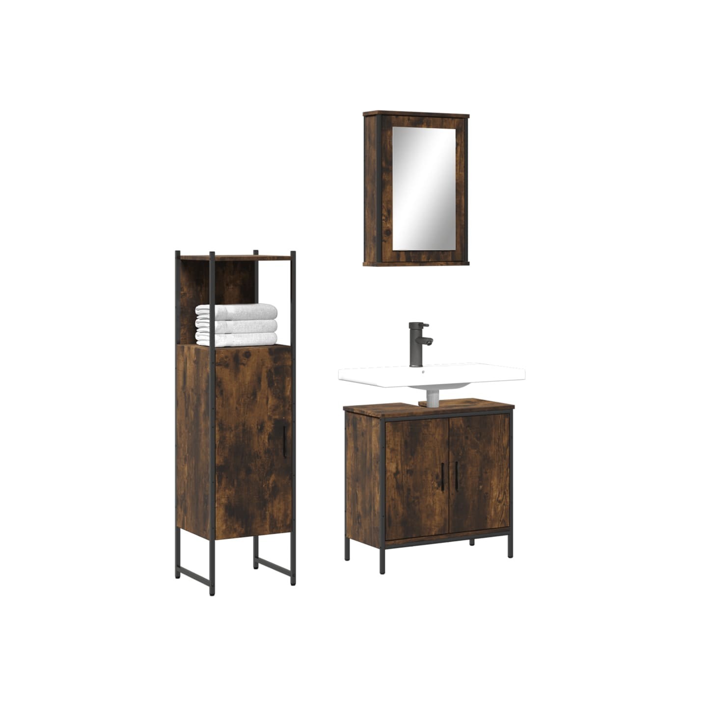 Ensemble de meubles de salle de bain 3 pcs Chêne fumé